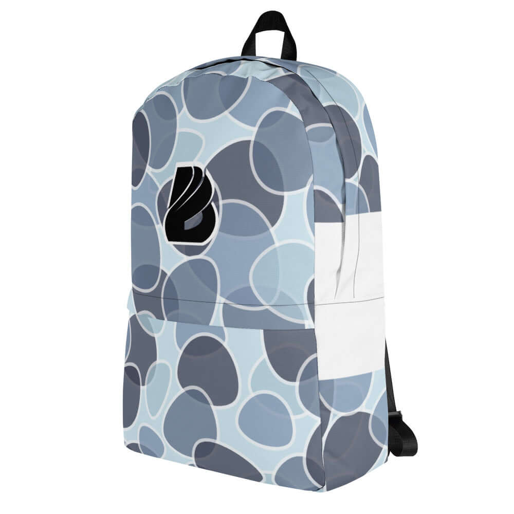Rucksack N°5 in blue abstract pattern, ideal for daily use or sports, featuring laptop pocket and waterproof material, 42x31x10 cm