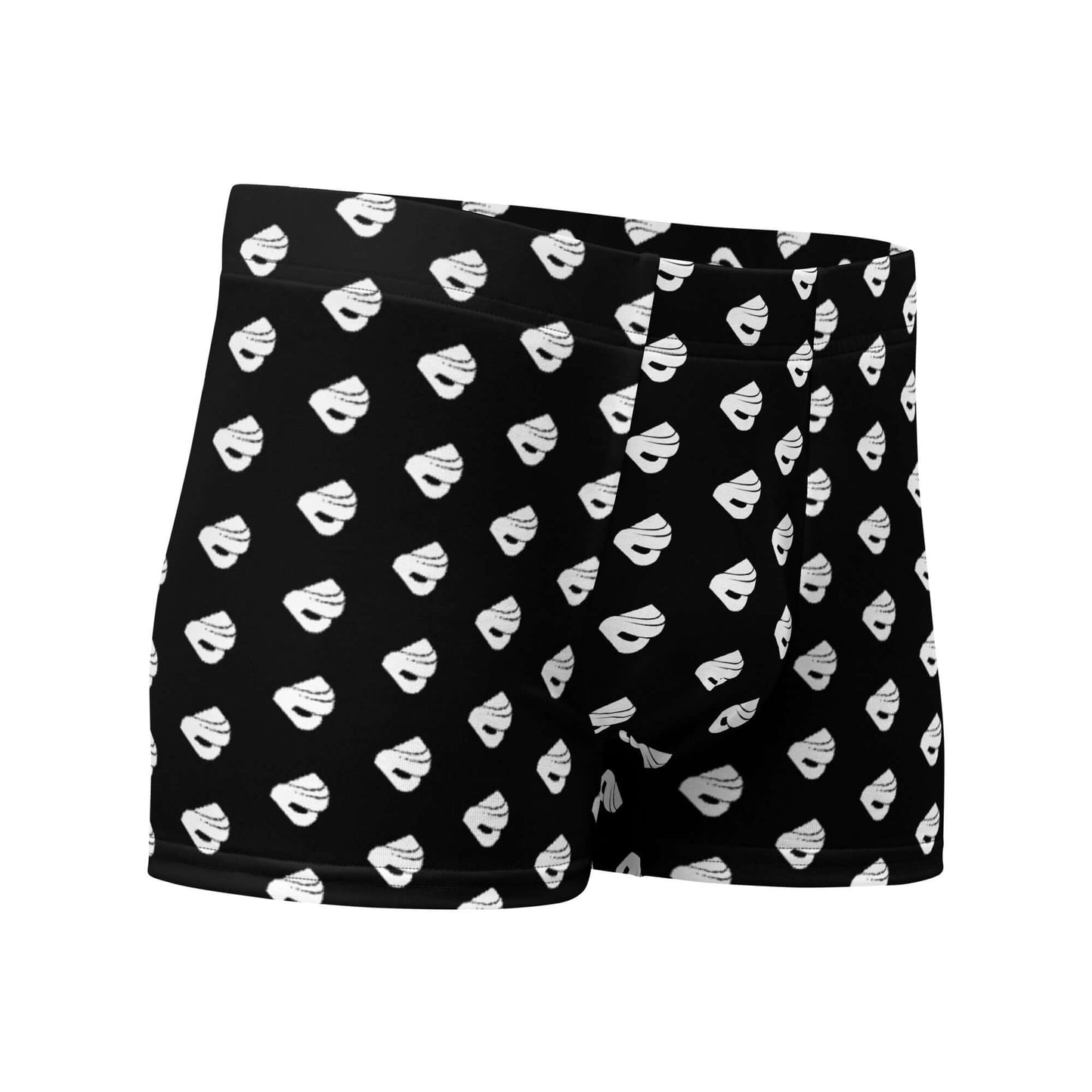 Boxer-Briefs N°11 in black with unique white pattern, stretchy material, mid-waist, no back seam, and a lined front pouch for comfort and support.
