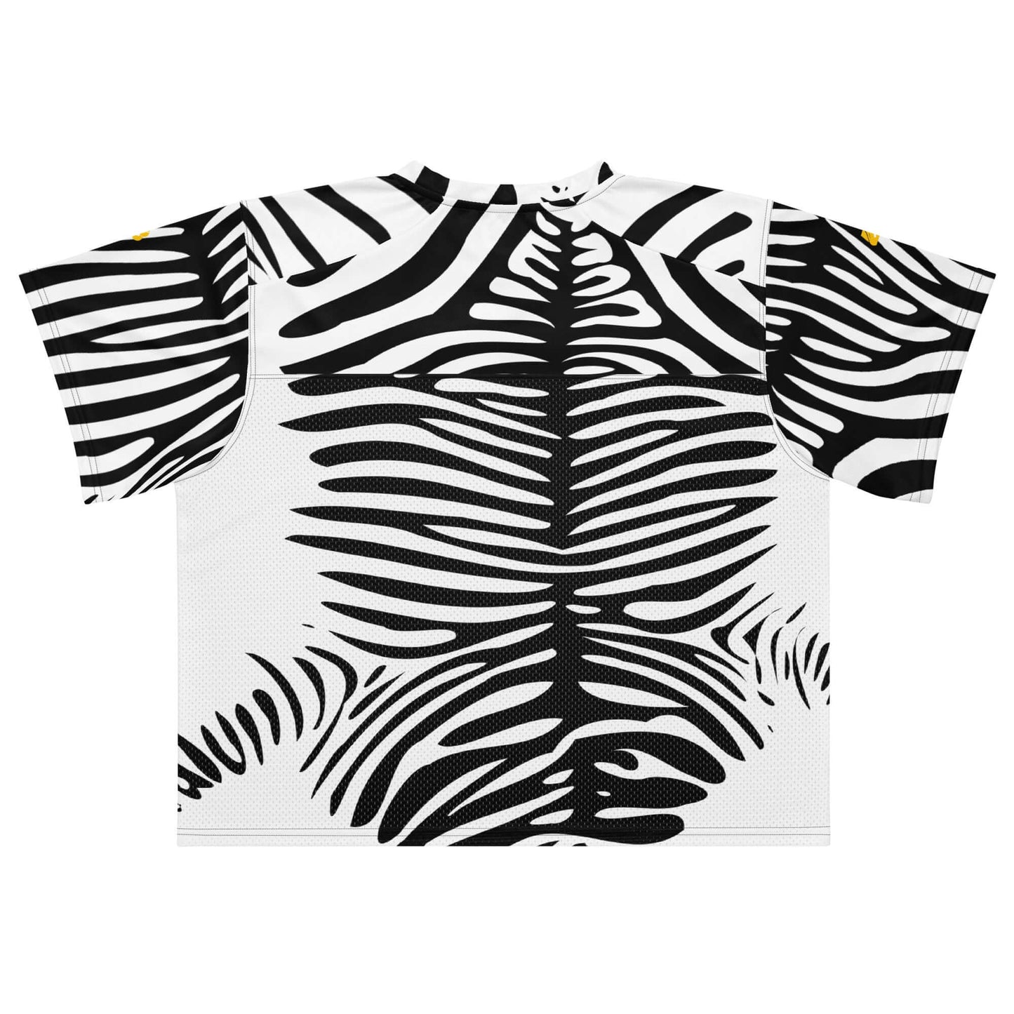 Weit geschnittenes Football-Trikot mit Zebra-Print, atmungsaktives Mesh, seidiges Obermaterial, entspannte Passform.