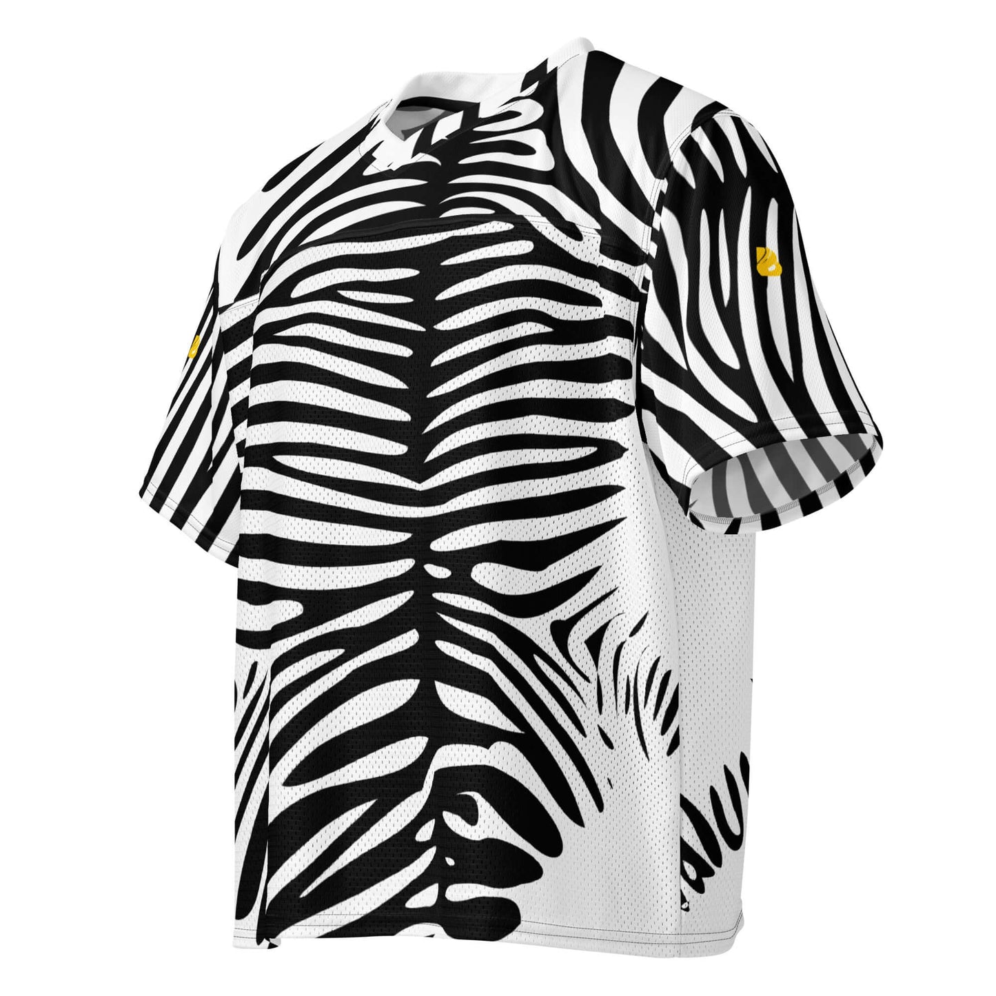 Weit geschnittenes Football-Trikot mit Zebra-Muster, atmungsaktivem Mesh-Unterteil und seidigem Obermaterial für Sportler und Streetstyle-Fans.