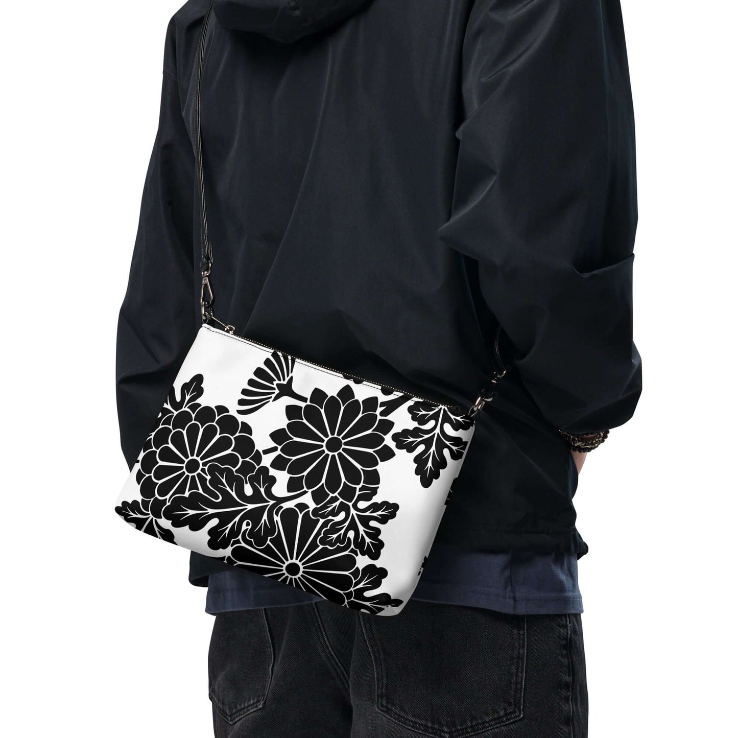 Stylish floral Umhängetasche N°1 worn by a person in casual outdoor attire