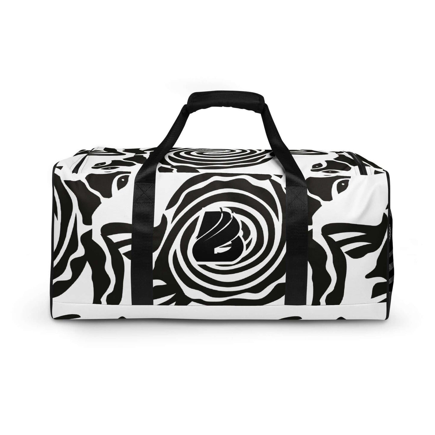 Weekender N°28 black and white patterned bag with handles, ideal for travel, fitness, or daily errands.