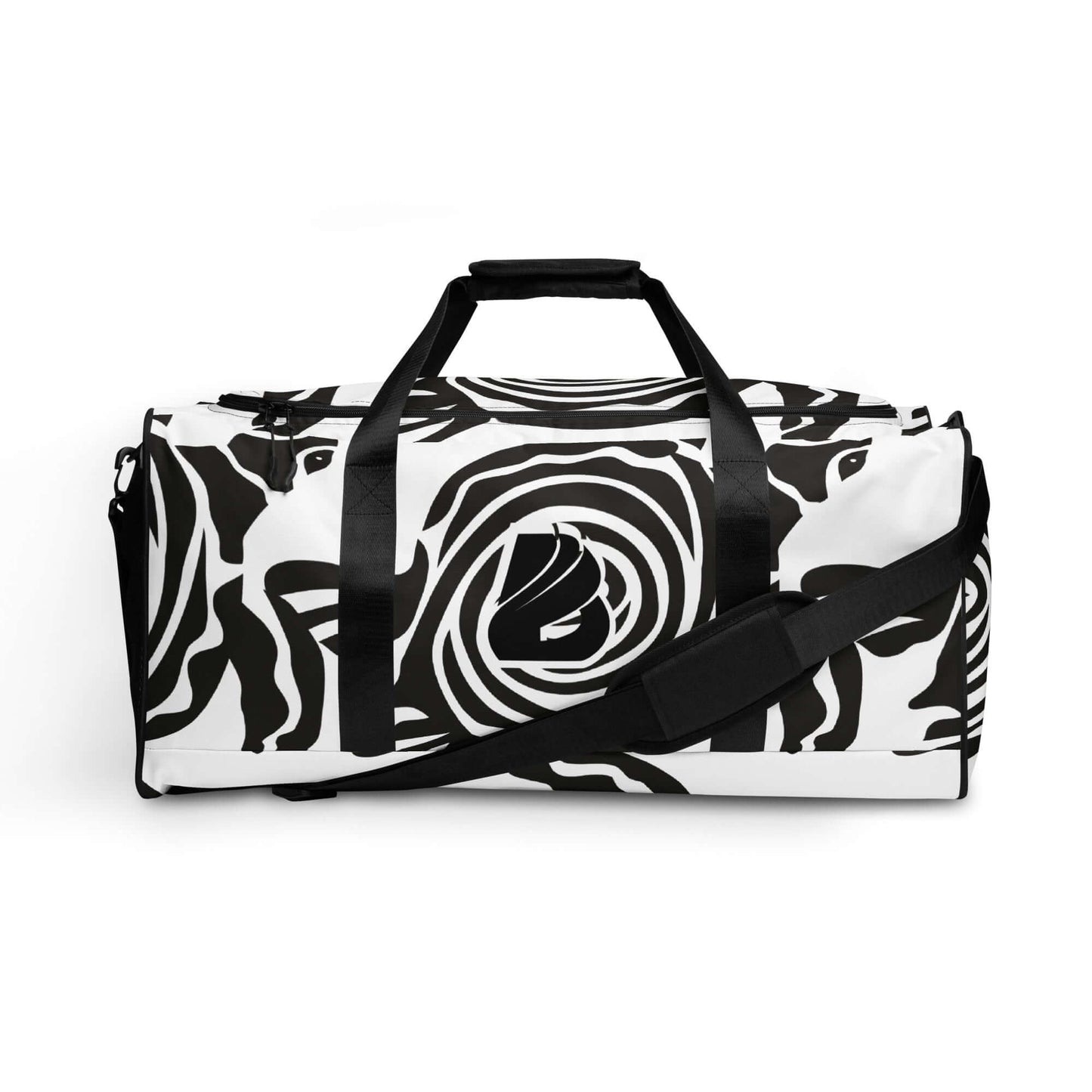 Weekender N°28 with stylish black and white pattern, ideal for travel, daily errands, or gym use with spacious interior and adjustable straps.