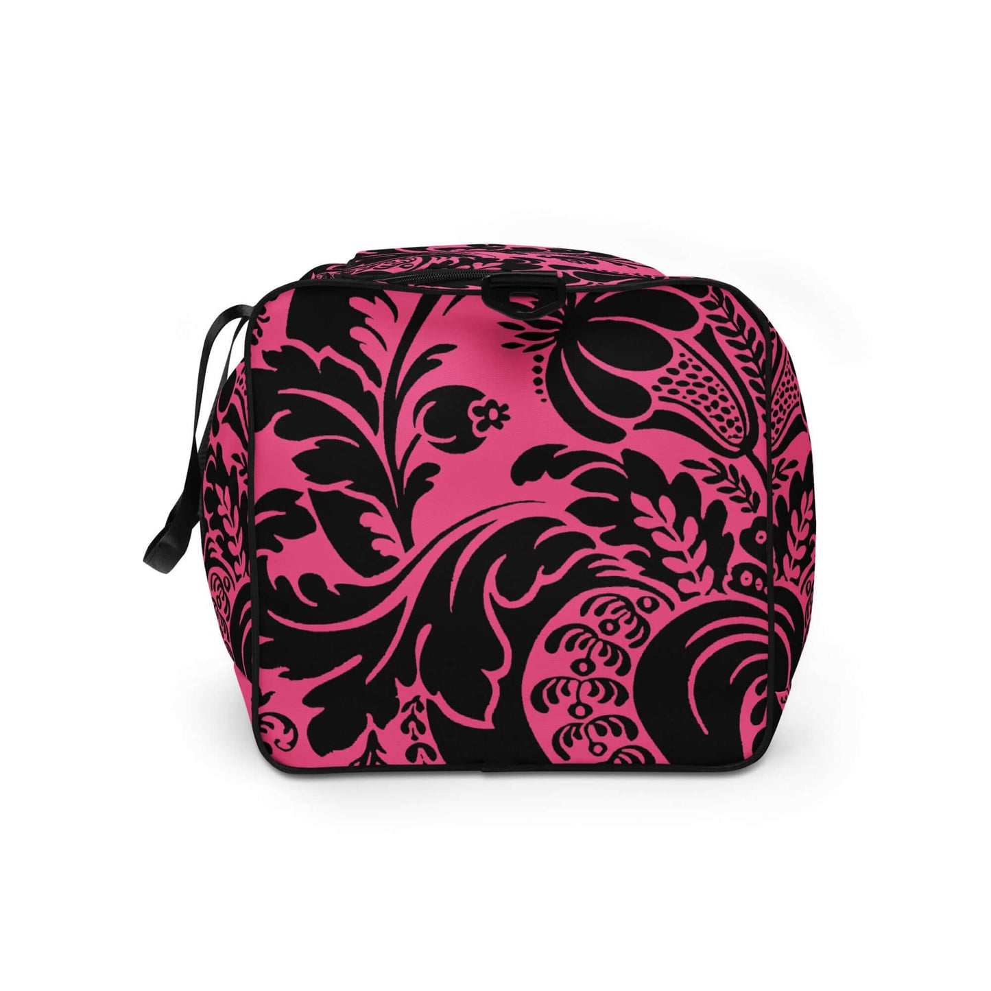 Weekender N°29 pink and black travel bag with floral design, ideal for travel, daily use, and gym; features versatile storage solutions.