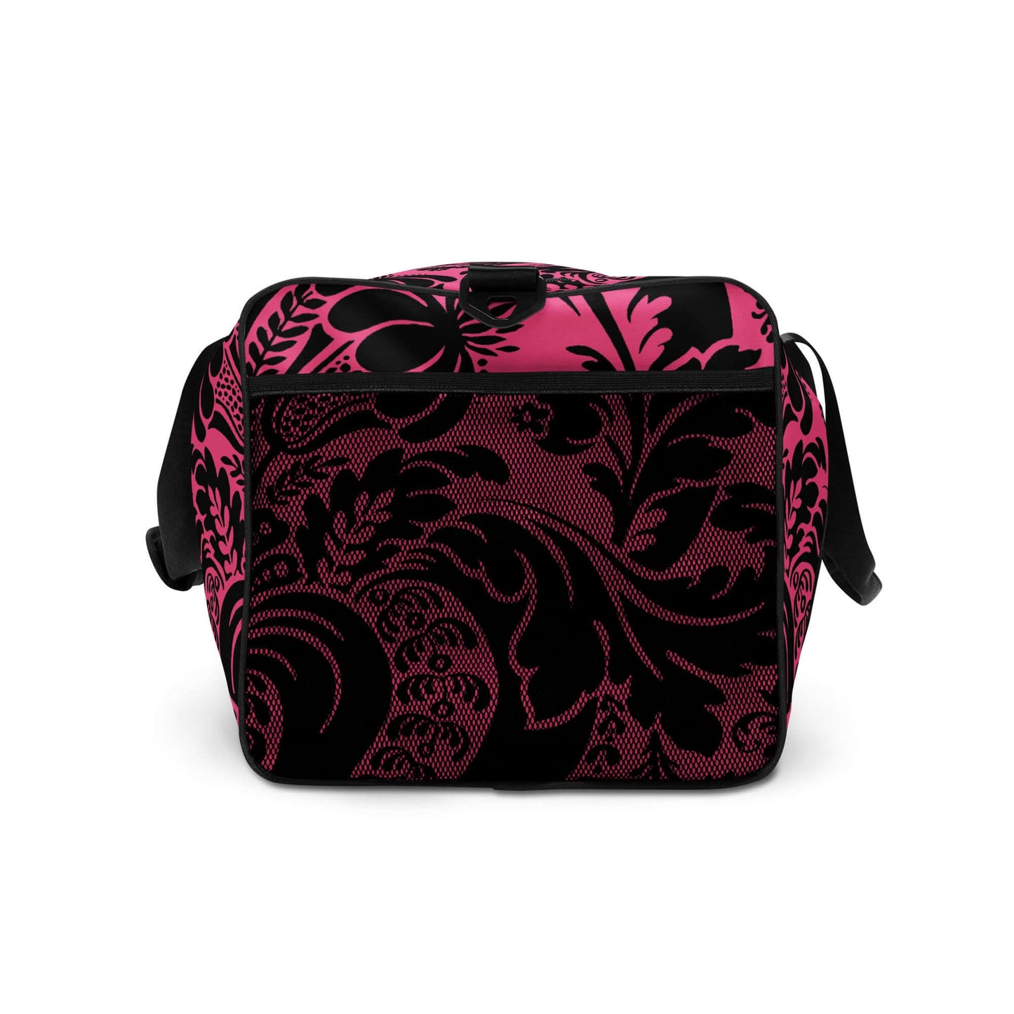Weekender N°29 stylish pink and black travel bag with floral pattern, ideal for gym, daily errands, and secure storage pockets.