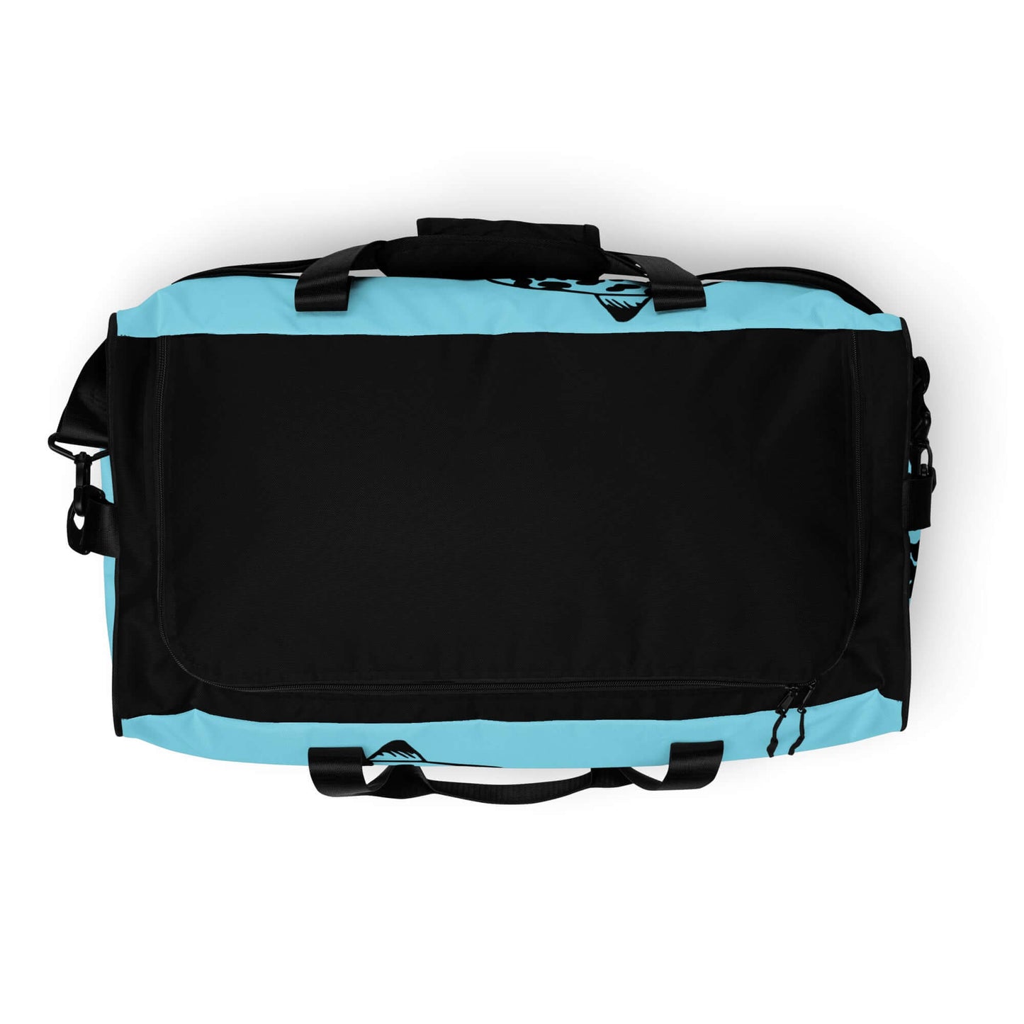 Black and teal Weekender N°27 bag with adjustable padded straps and multiple pockets, perfect for travel, errands, or gym use.