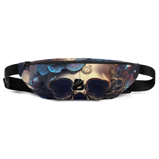 Gürteltasche N°33 with skull and butterfly design, ideal festival accessory with adjustable strap and inner pocket.