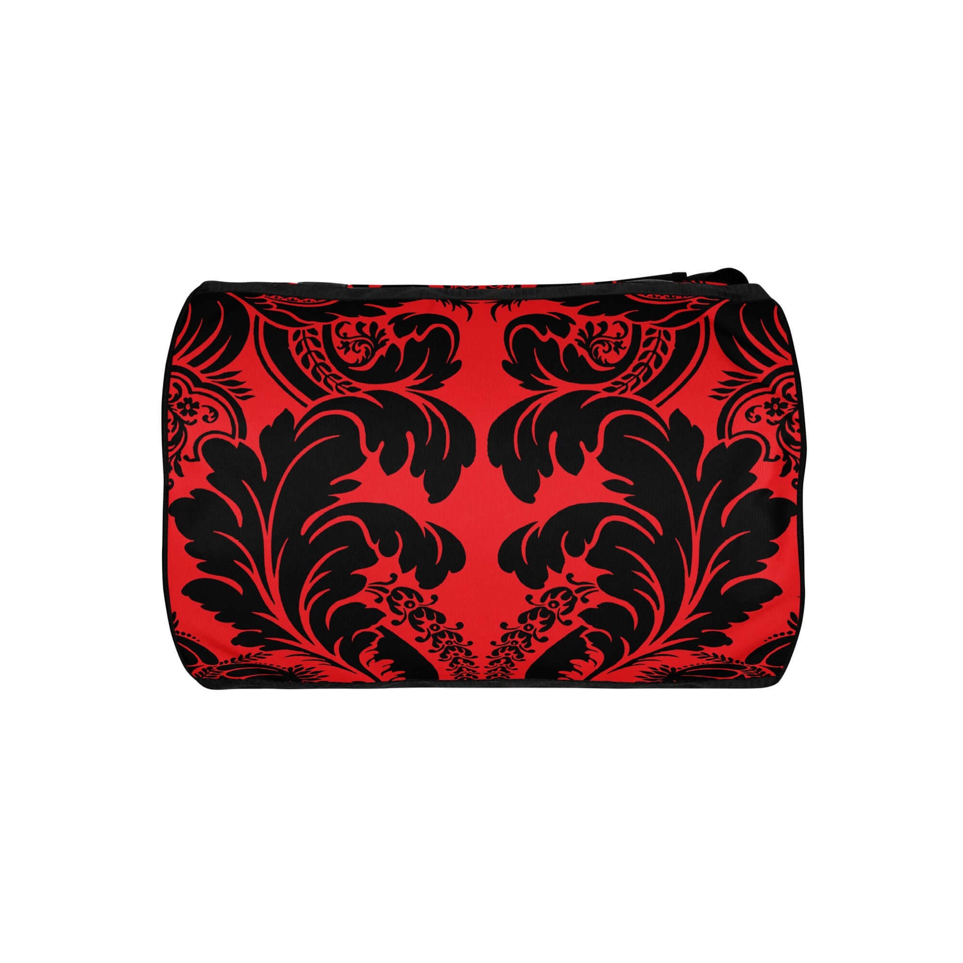 Allover-Print-Sporttasche N°5 in rot mit schwarzem Muster, robustes wasserdichtes Polyester, perfekt für Fitness und Sport