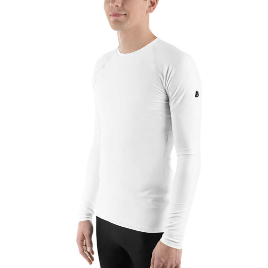 Herren-Rash-Guard N°32, long-sleeve white rash guard providing UV protection and comfort with ergonomic seams, perfect for sports.
