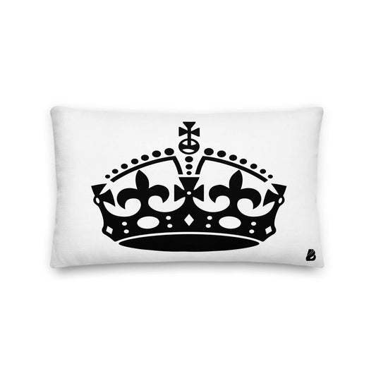 Premium-Kissen N°3 with black crown design on white background, luxury pillow for home décor, perfect for adding a touch of color.