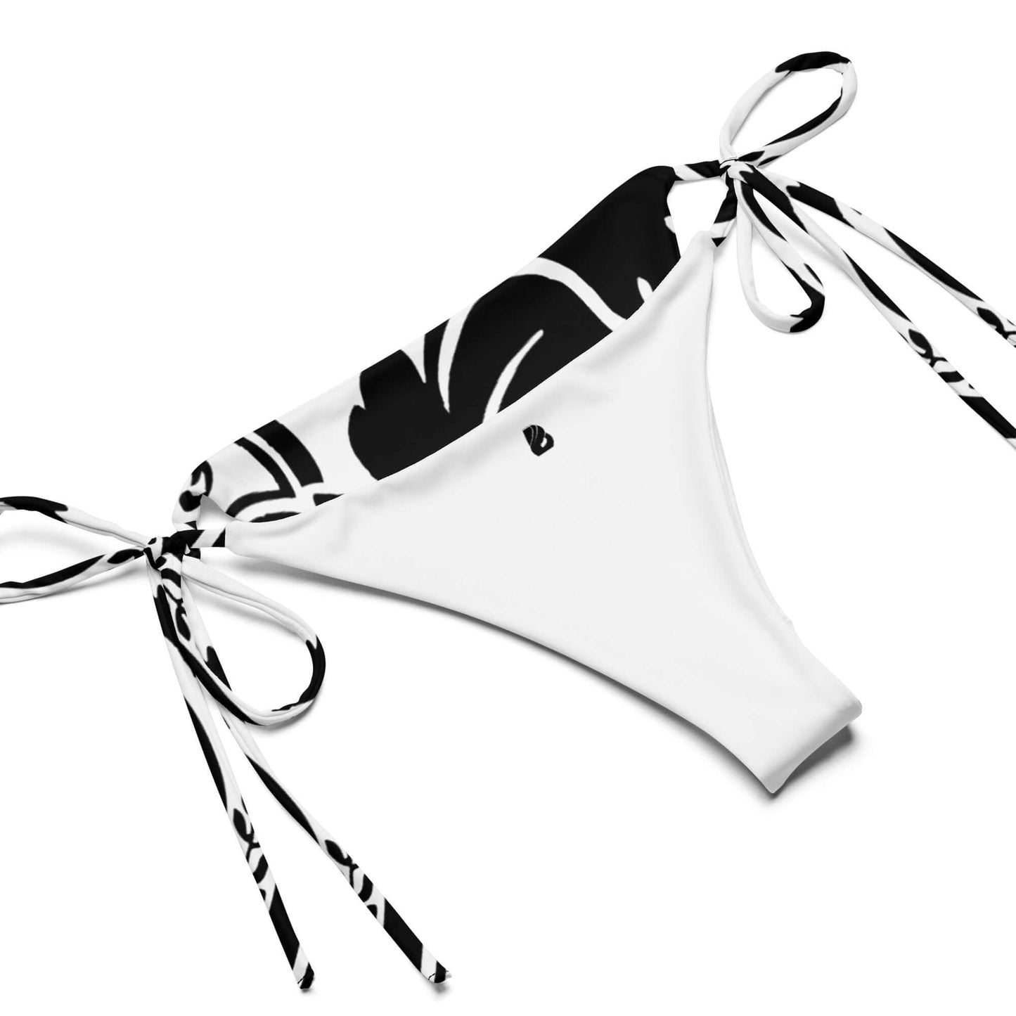 Recycelter Schnürbikini mit Allover-Druck N°0, umweltfreundlich aus UPF 50+ Material, zeigt stilvollen schwarzem und weißem Design.
