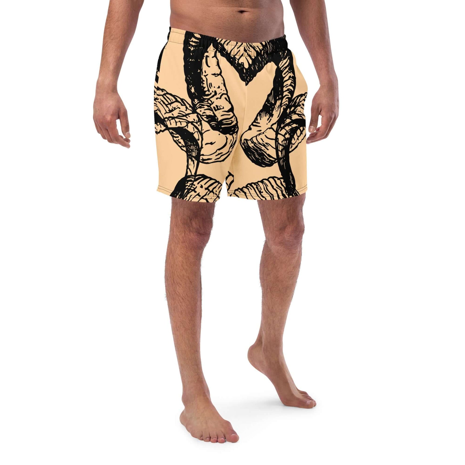 Herren-Badehosen N°14 featuring quick-dry fabric with a stylish print, multiple pockets, and a silky lining for comfort.