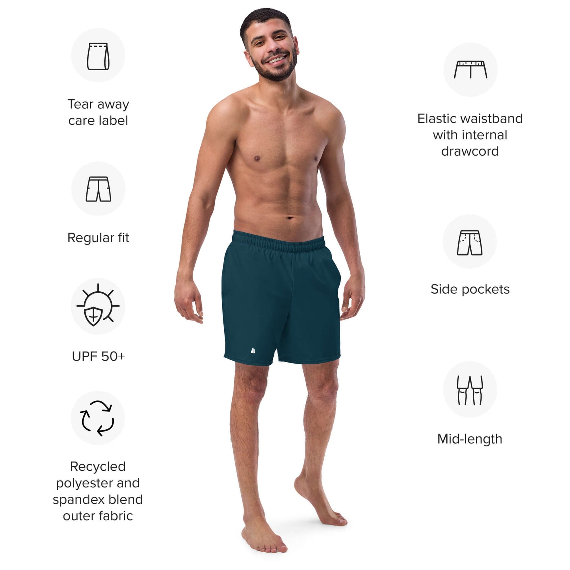 Herren-Badehosen N°15, breathable and quick-drying swim shorts with pockets, UPF 50+, recycled polyester blend.
