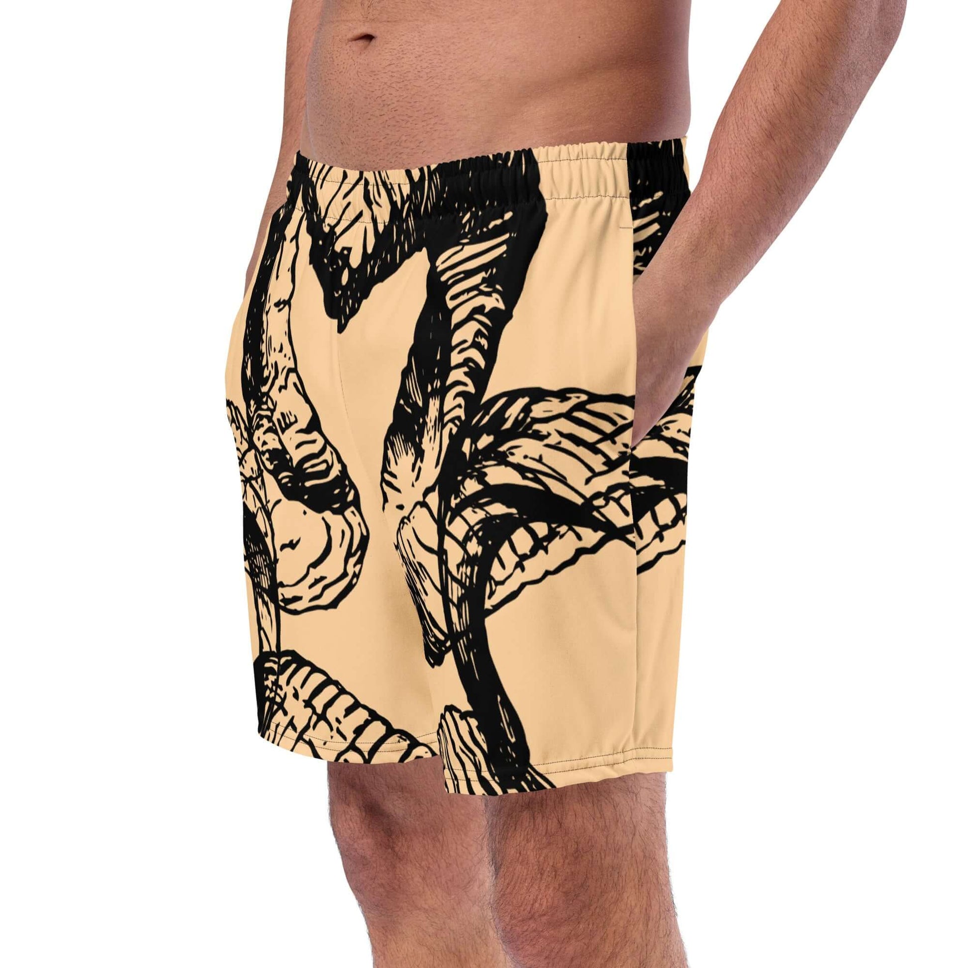 Close-up of Herren-Badehosen N°14 featuring quick-dry fabric and bold design, perfect for summer activities.