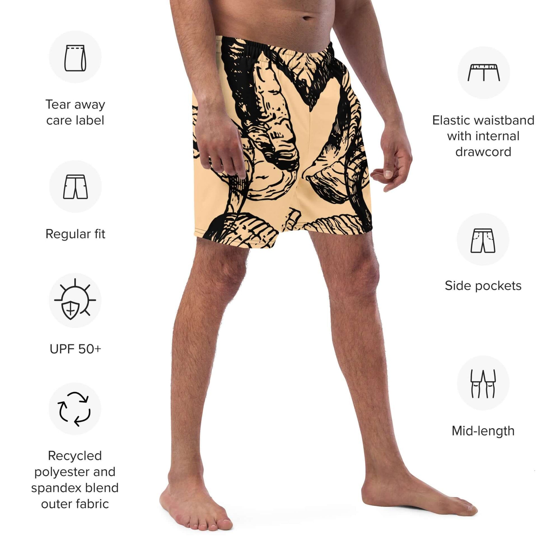 Herren-Badehosen N°14 with quick-dry and breathable fabric, showcasing side pockets and elastic waistband. Ideal for summer.