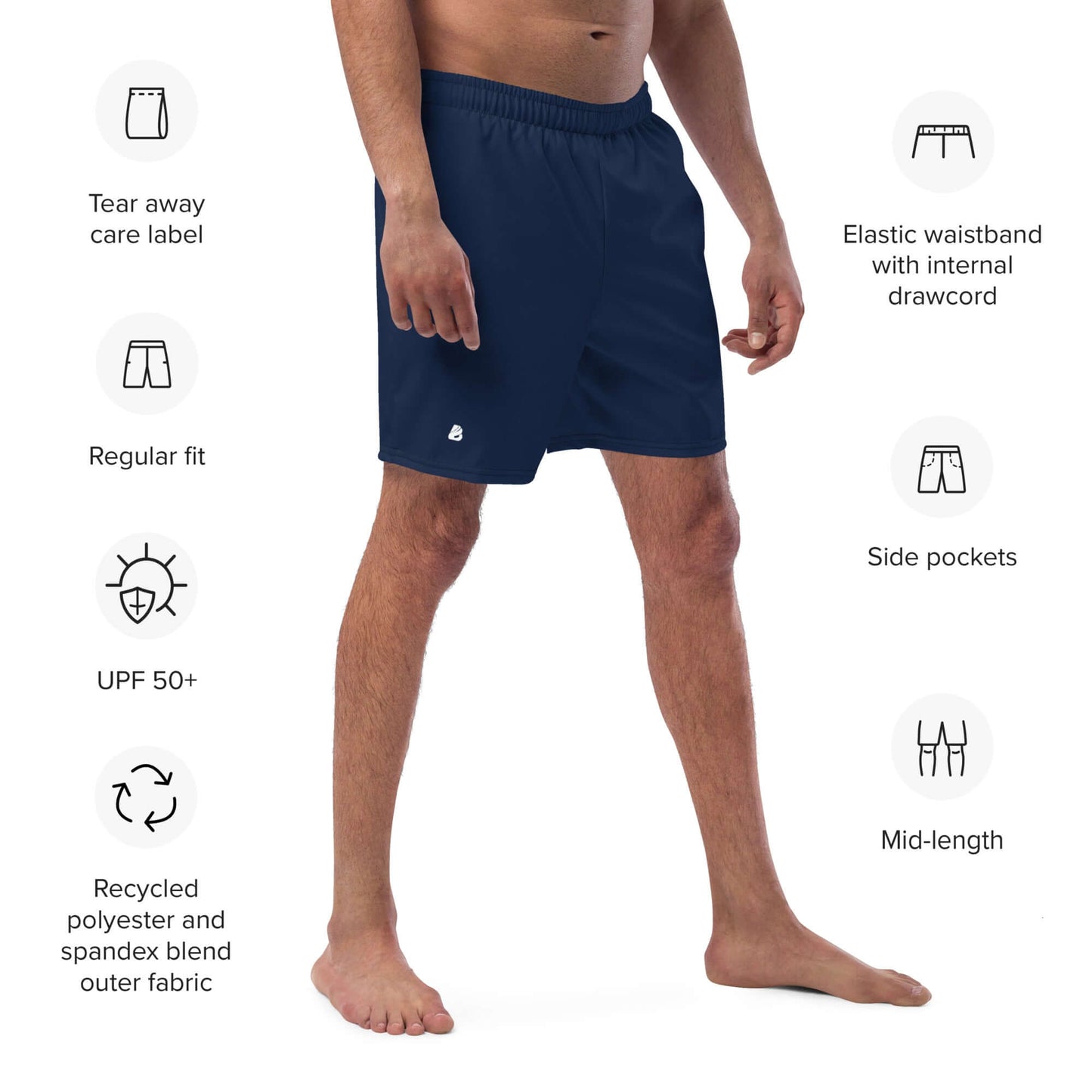 Herren-Badehosen N°16 with side pockets, UPF 50+, elastic waistband, and recycled polyester fabric, ideal for summer.