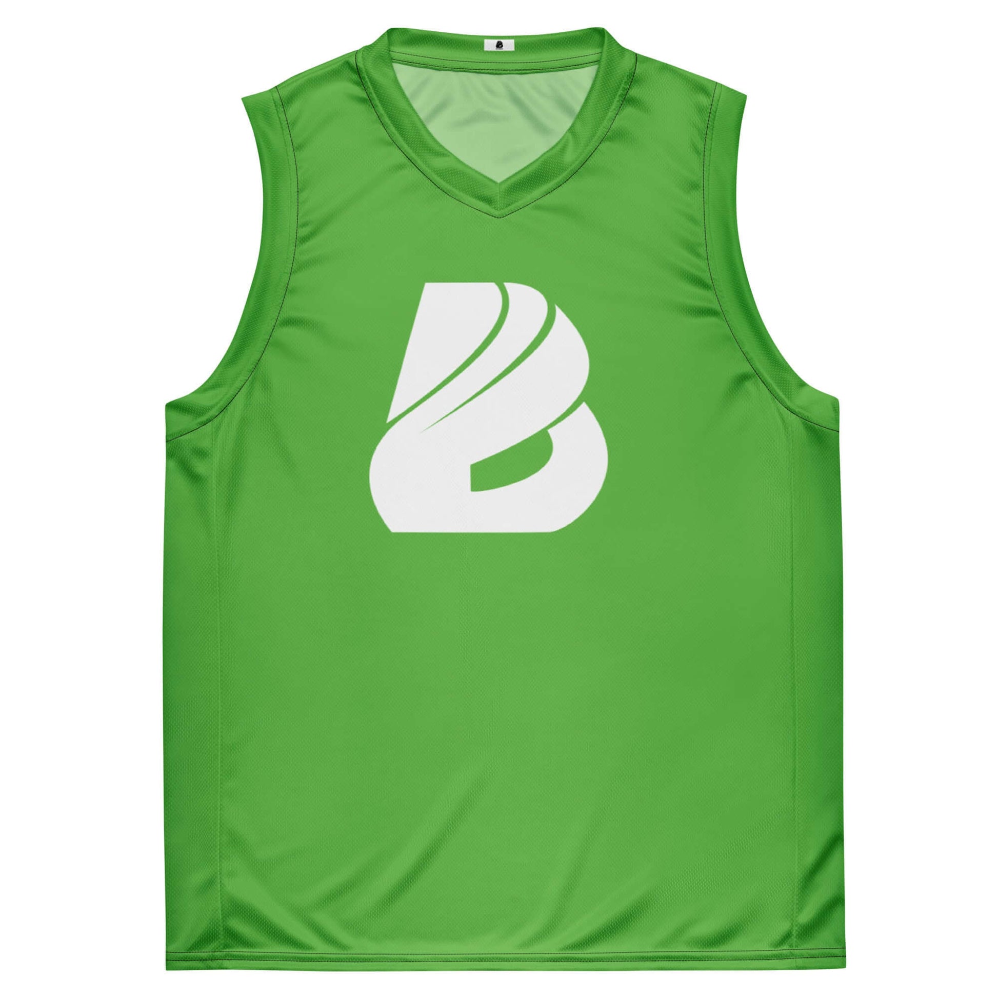 Recyceltes Unisex-Basketballtrikot N°2 in Grün aus 100% recyceltem Polyester, ideal für Sport oder Streetwear.