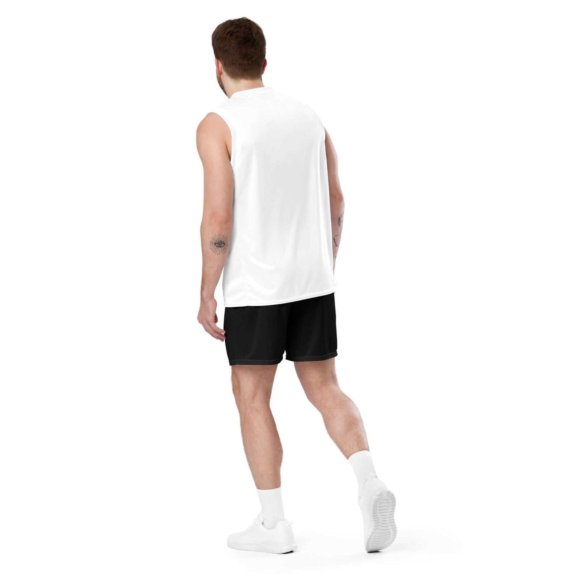 Athletic person wearing Unisex Mesh-Shorts N°0 in gym environment, showcasing flexibility and comfort.