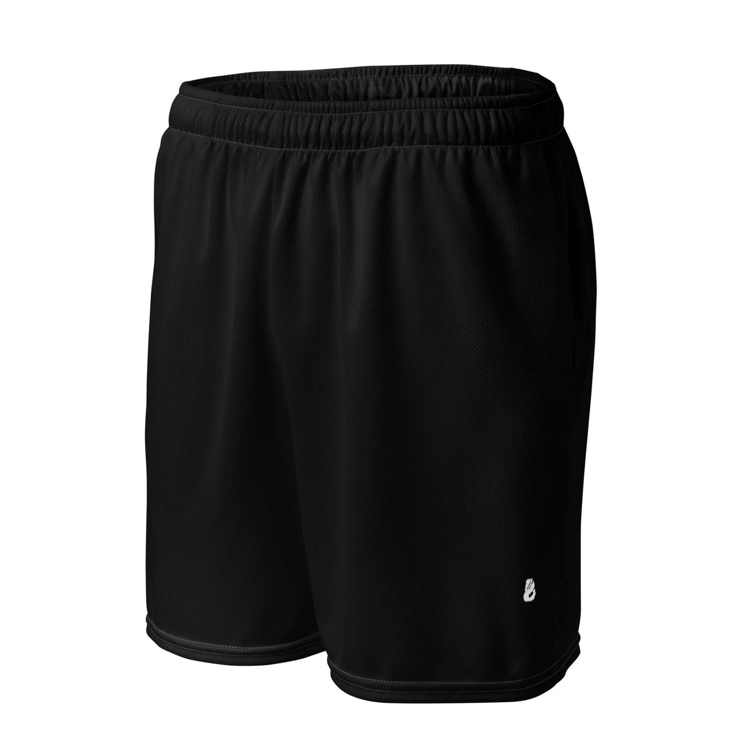 Unisex Mesh-Shorts N°0 in black, made from 100% recycled polyester with moisture-wicking, two-way stretch fabric for comfort.