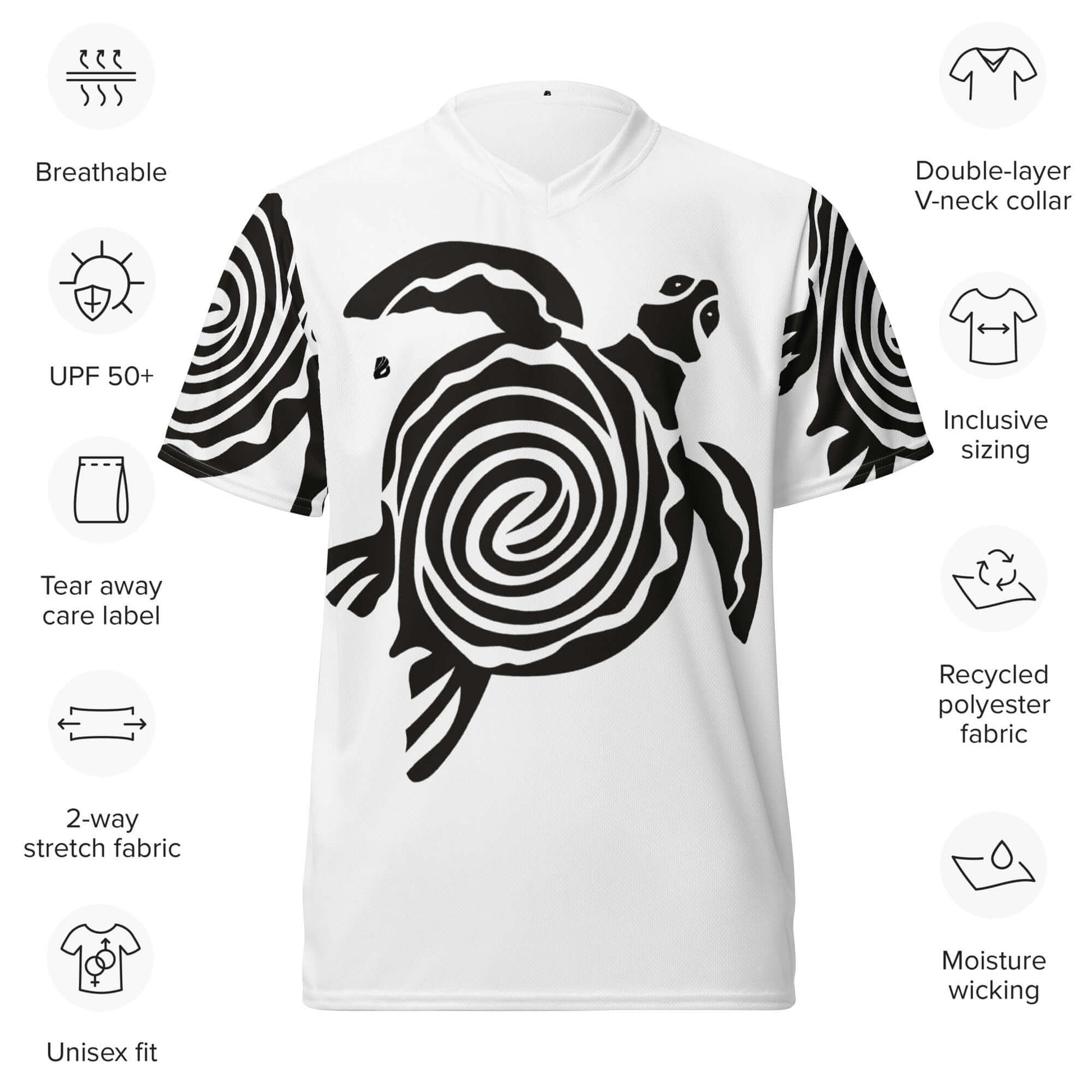 Recyceltes Unisex-Trikot mit Allover-Druck N°0, atmungsaktives Sporttrikot aus recyceltem Polyester.