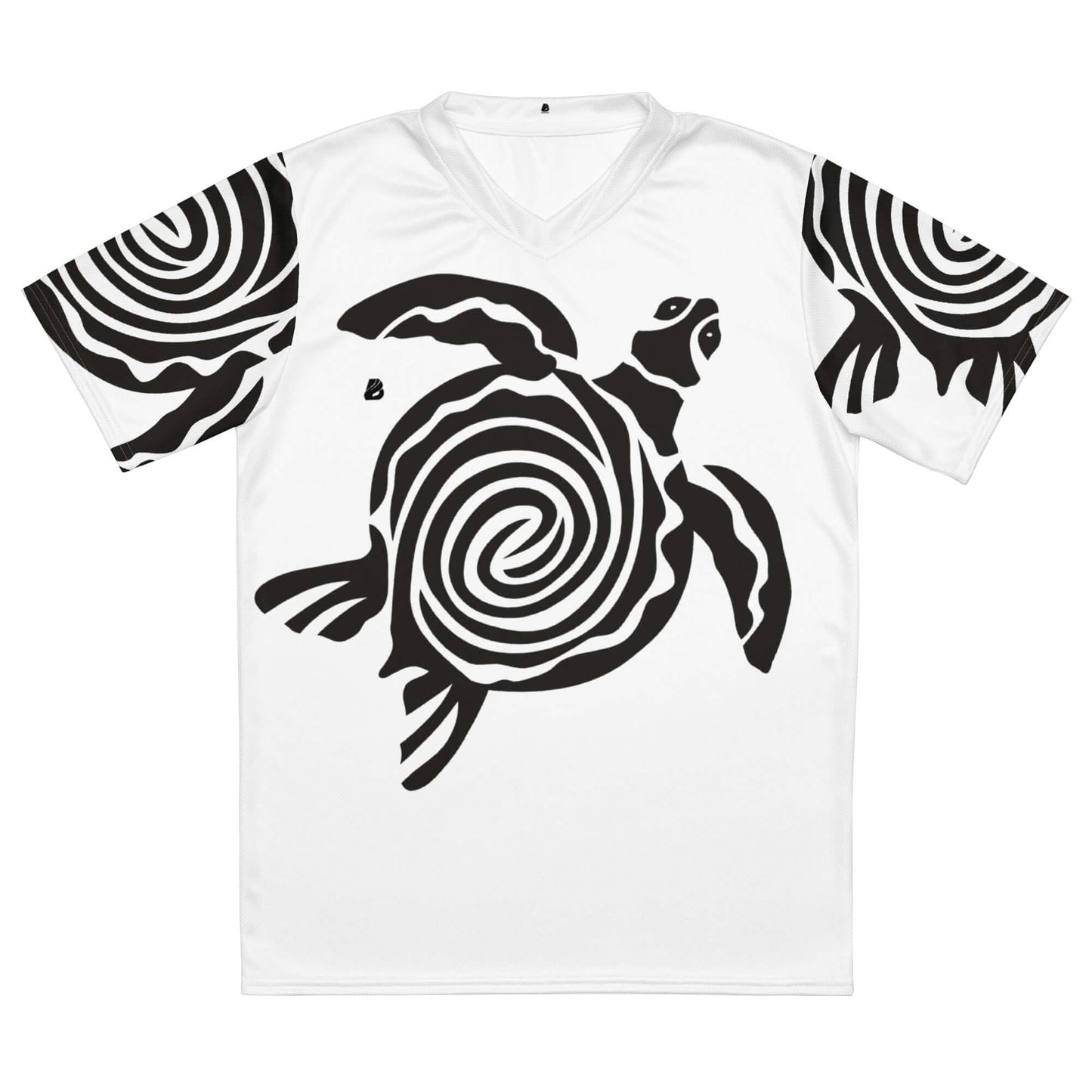 Recyceltes Unisex-Trikot mit Allover-Druck N°0, atmungsaktiv, feuchtigkeitsabsorbierend, aus recyceltem Polyester mit V-Ausschnitt und Schildkrötendesign