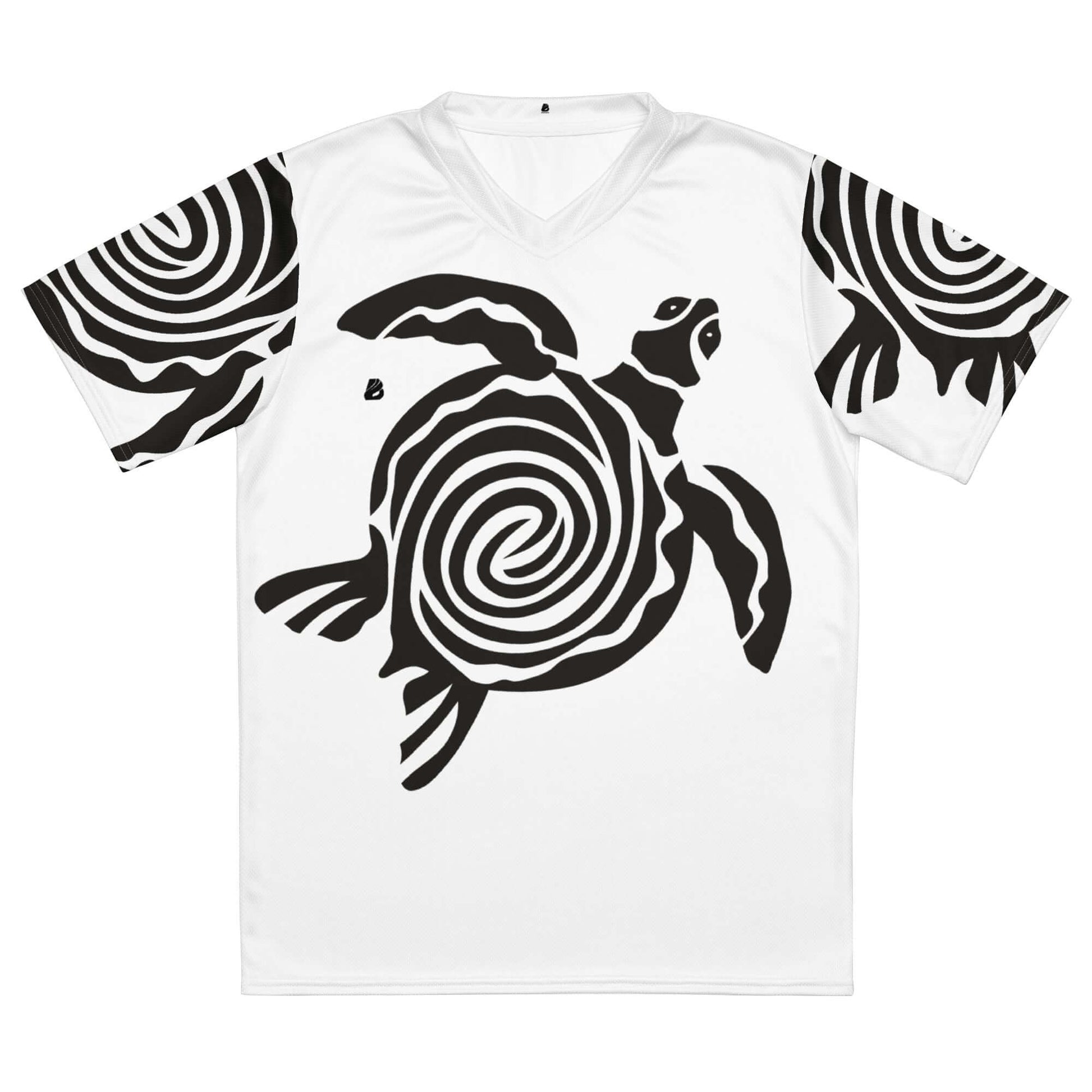 Recyceltes Unisex-Trikot mit Allover-Druck N°0, atmungsaktiv, feuchtigkeitsabsorbierend, aus recyceltem Polyester mit V-Ausschnitt und Schildkrötendesign