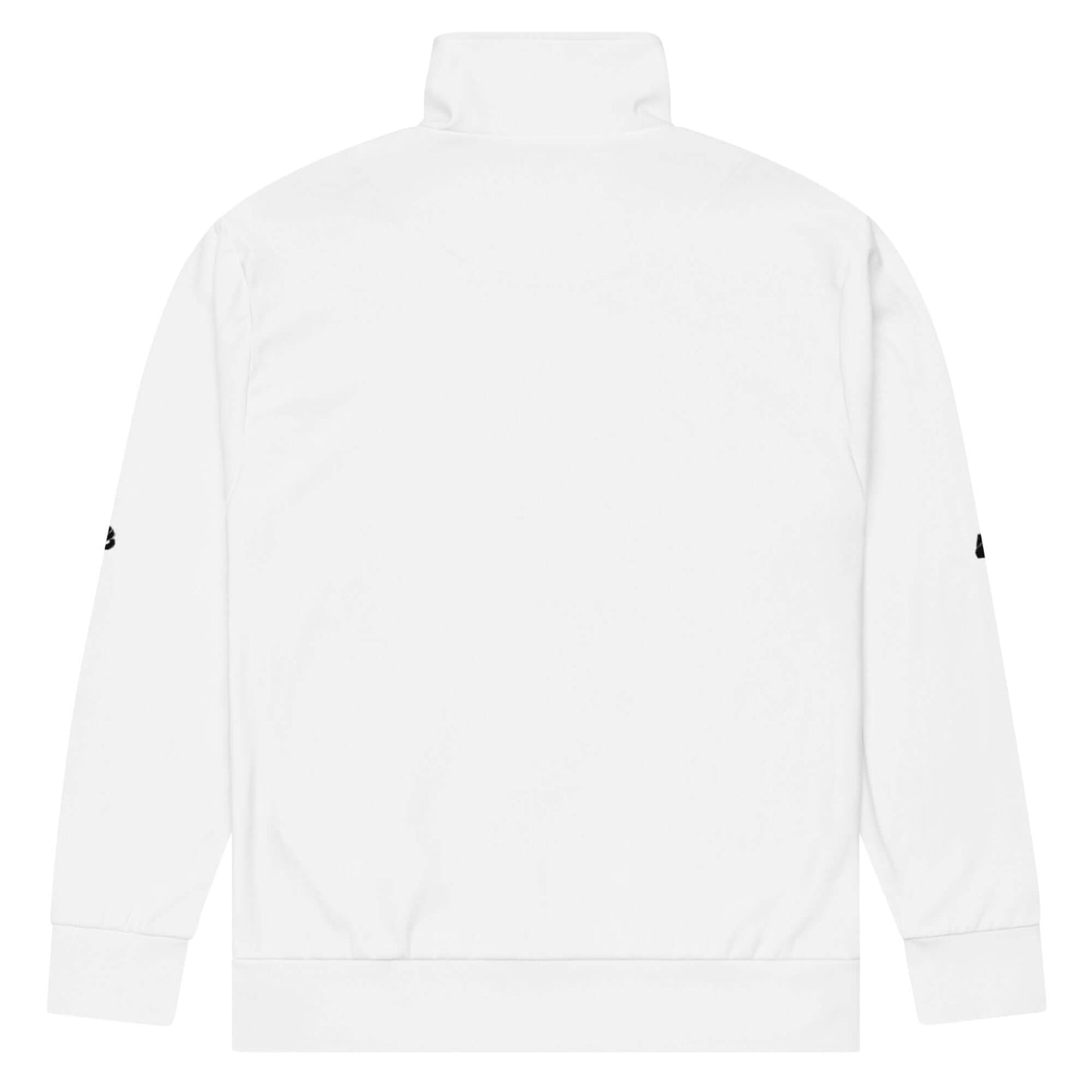 Unisex-Trainingsjacke N°1 in Weiß, Rückansicht zeigt modernes Design mit warmem Fleece-Innenseite, perfekt für Sport und Freizeit.