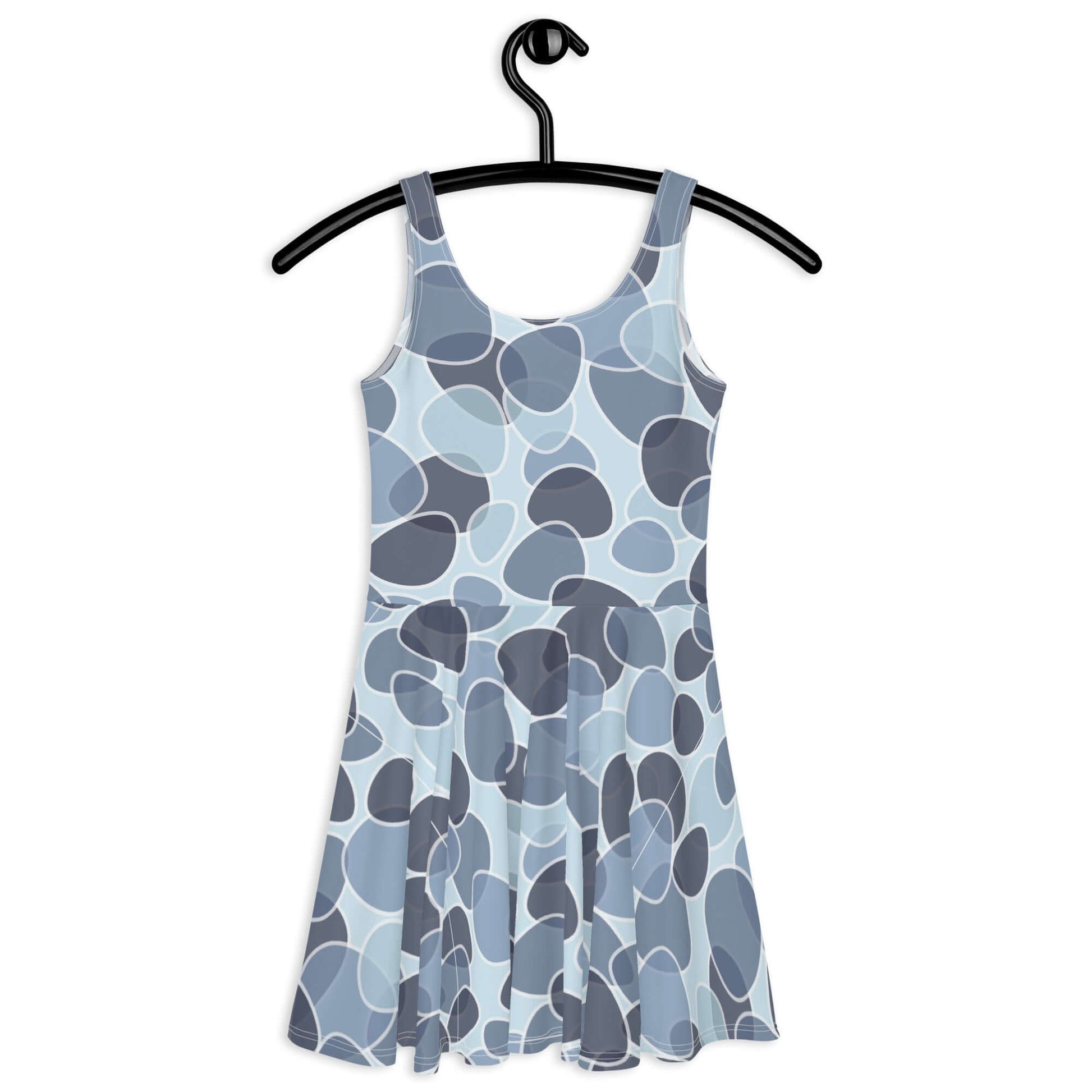 Skater-Kleid N°9 ärmelloses Kleid mit elegantem Rock und weichem, elastischem Stoff in modernem Design, blau-graues Muster.