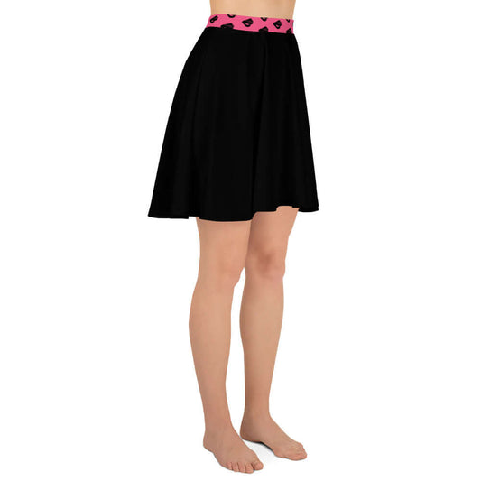 Skater-Rock N°10, black skater skirt with pink heart waistband, flattering fit, comfortable fabric, soft polyester elastane mix