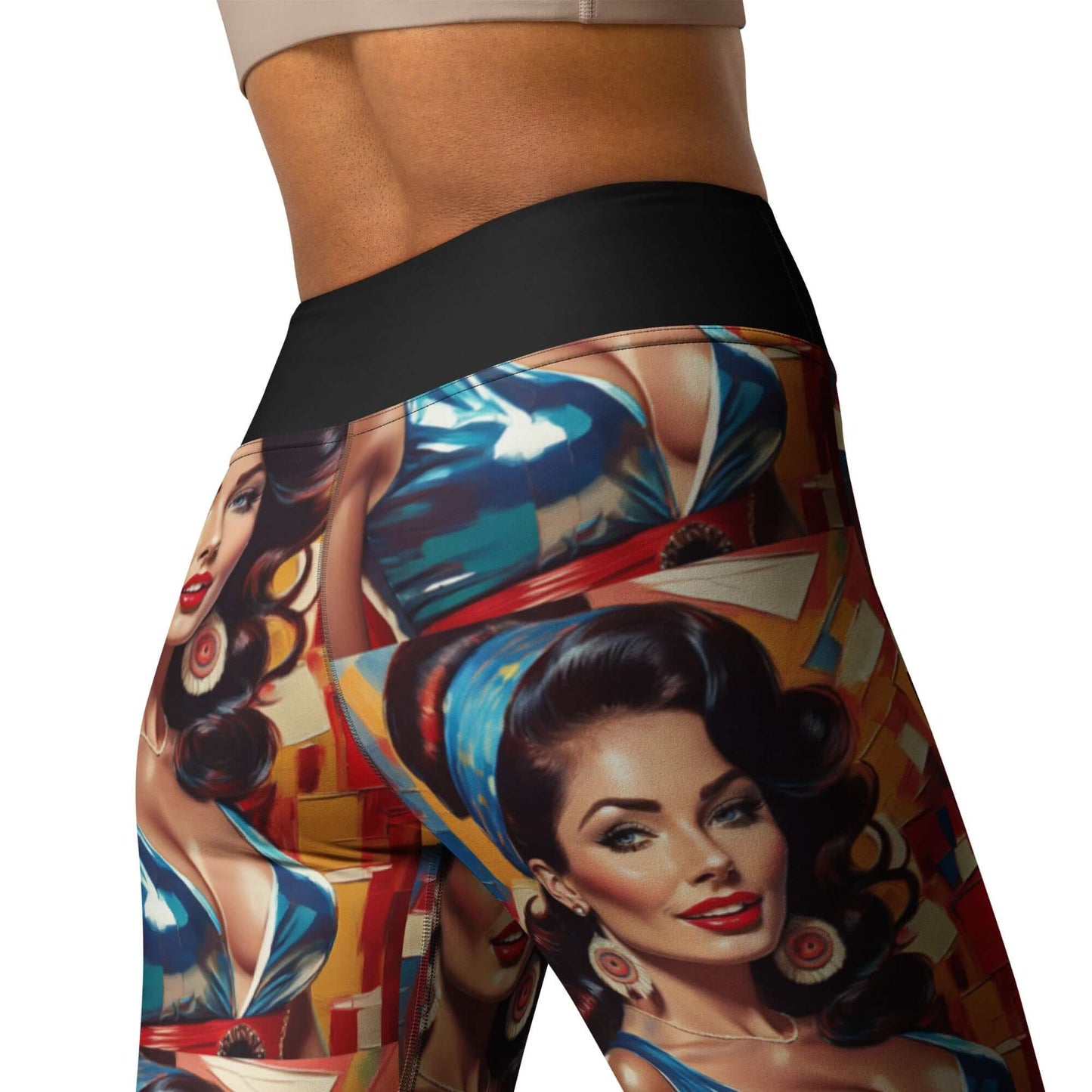 Yoga-Leggings N°48 with vibrant retro print, showcasing super soft, stretchy fabric and comfortable high waist design.