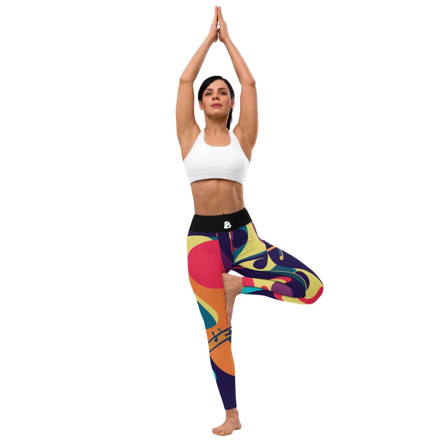 Person practicing yoga in colorful Yoga-Leggings N°46 featuring four-way stretch and high-waisted fit for comfort and flexibility.
