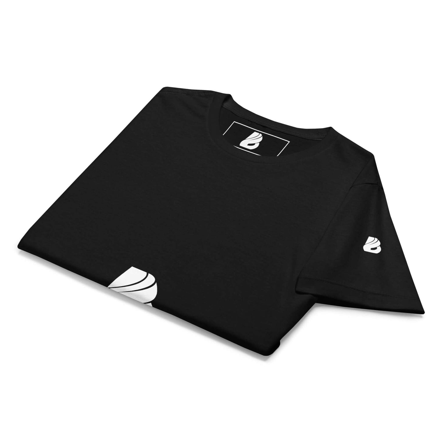 Schwarzes, leicht tailliertes Damen T-Shirt aus 100 % Baumwolle, präsentiert in lockerem Design.