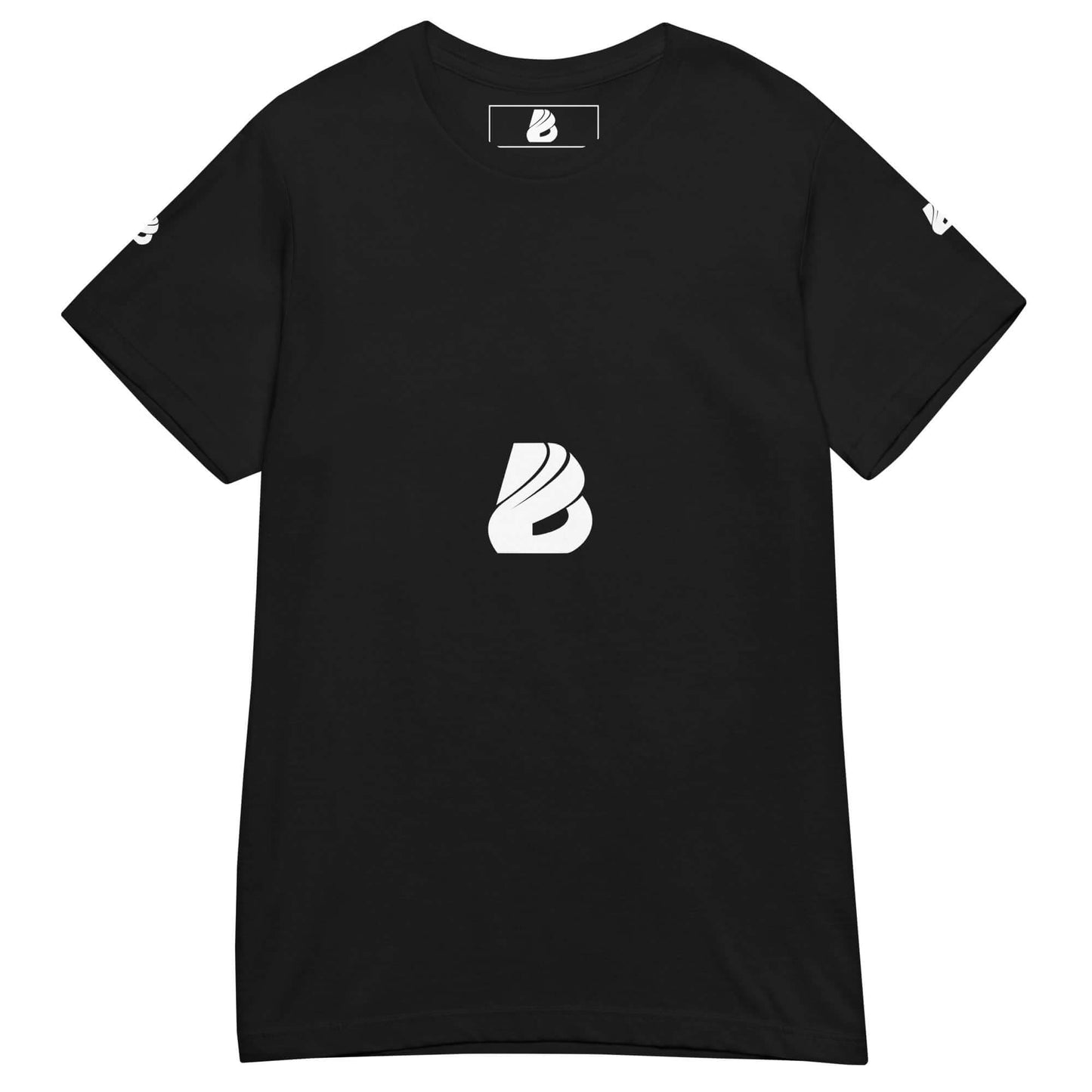 Schwarzes Basic Softstyle T-Shirt für Damen mit modernem Logo-Design auf der Vorderseite.