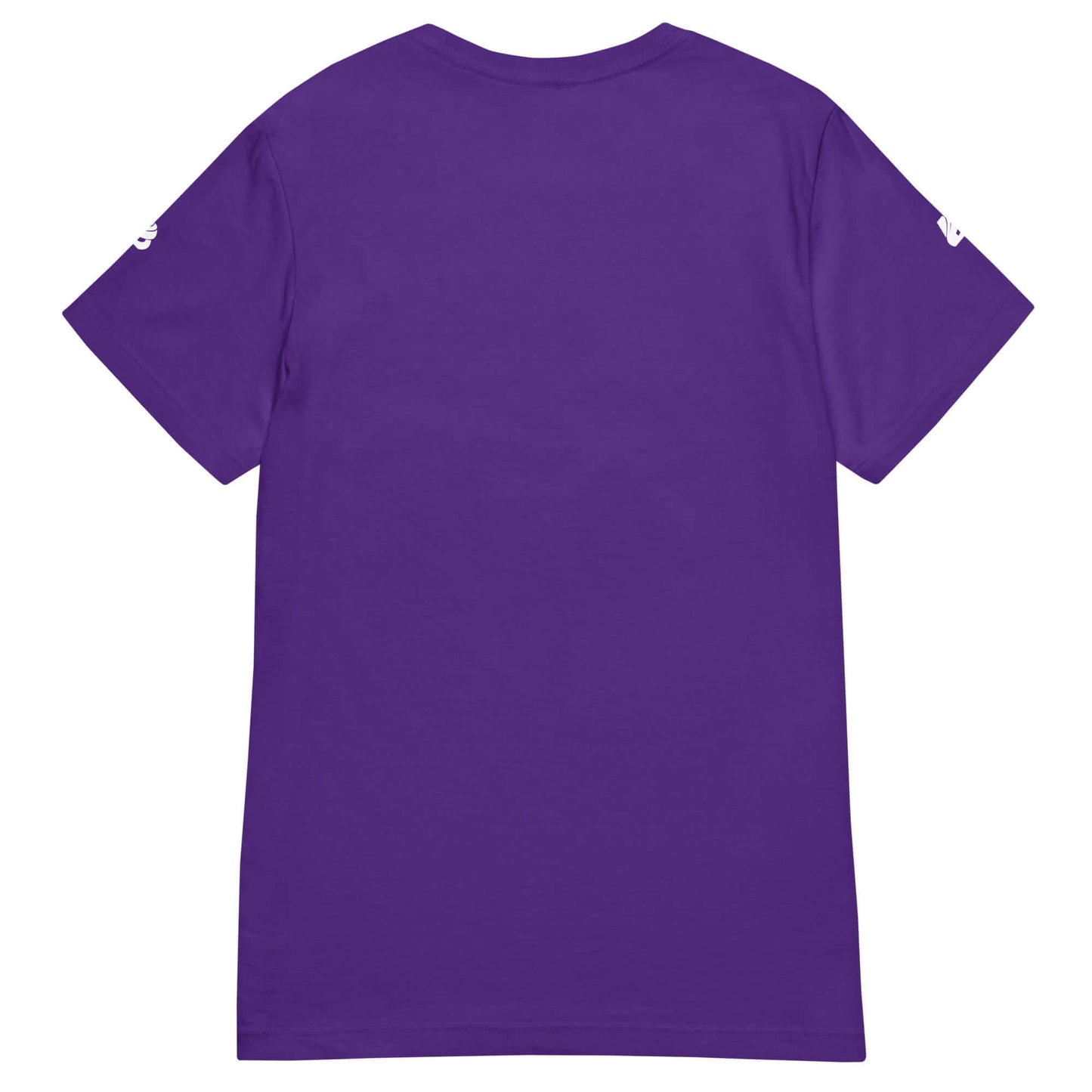 Rückansicht eines lila Basic Softstyle T-Shirts für Damen, leicht tailliert und aus weicher Baumwolle.