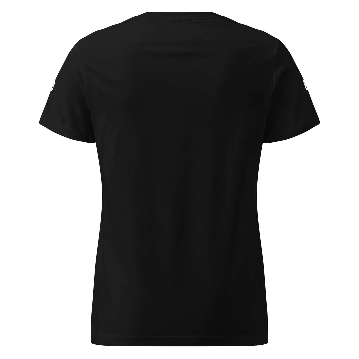 Rückansicht eines Basic Softstyle T-Shirts für Damen in Schwarz, leicht tailliert und locker sitzend.