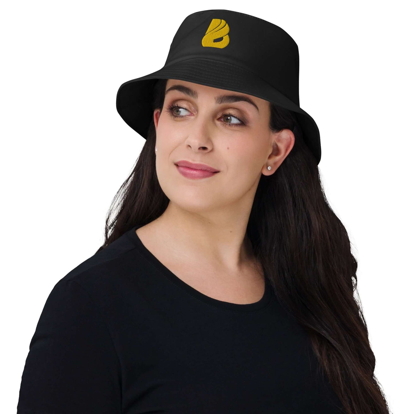 Person wearing Old School-Fischerhut N°2, black vintage-style bucket hat, perfect for outdoor activities like fishing and hiking, 80s-90s theme.