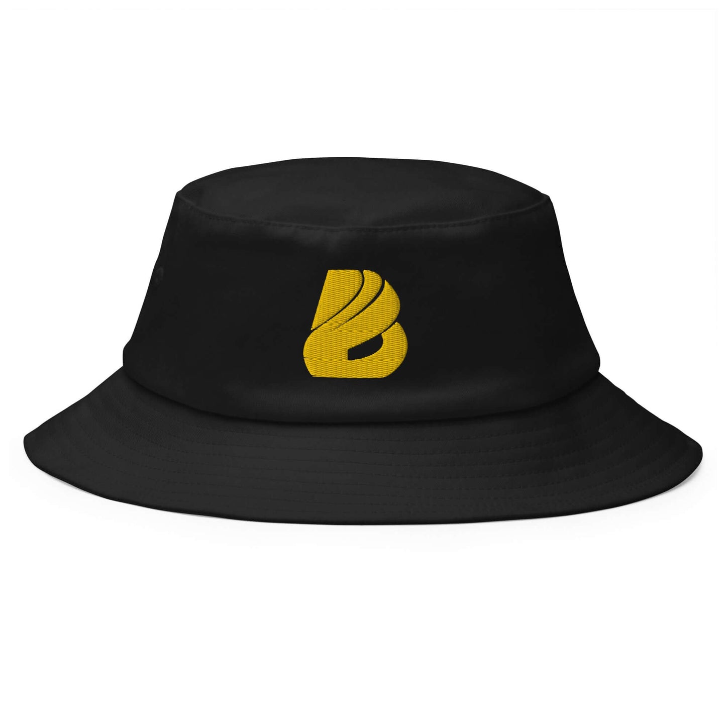 Black Old School-Fischerhut N°2 with yellow vintage logo, 98% cotton, mid-profile, perfect for fishing and hiking, size 55-59 cm.