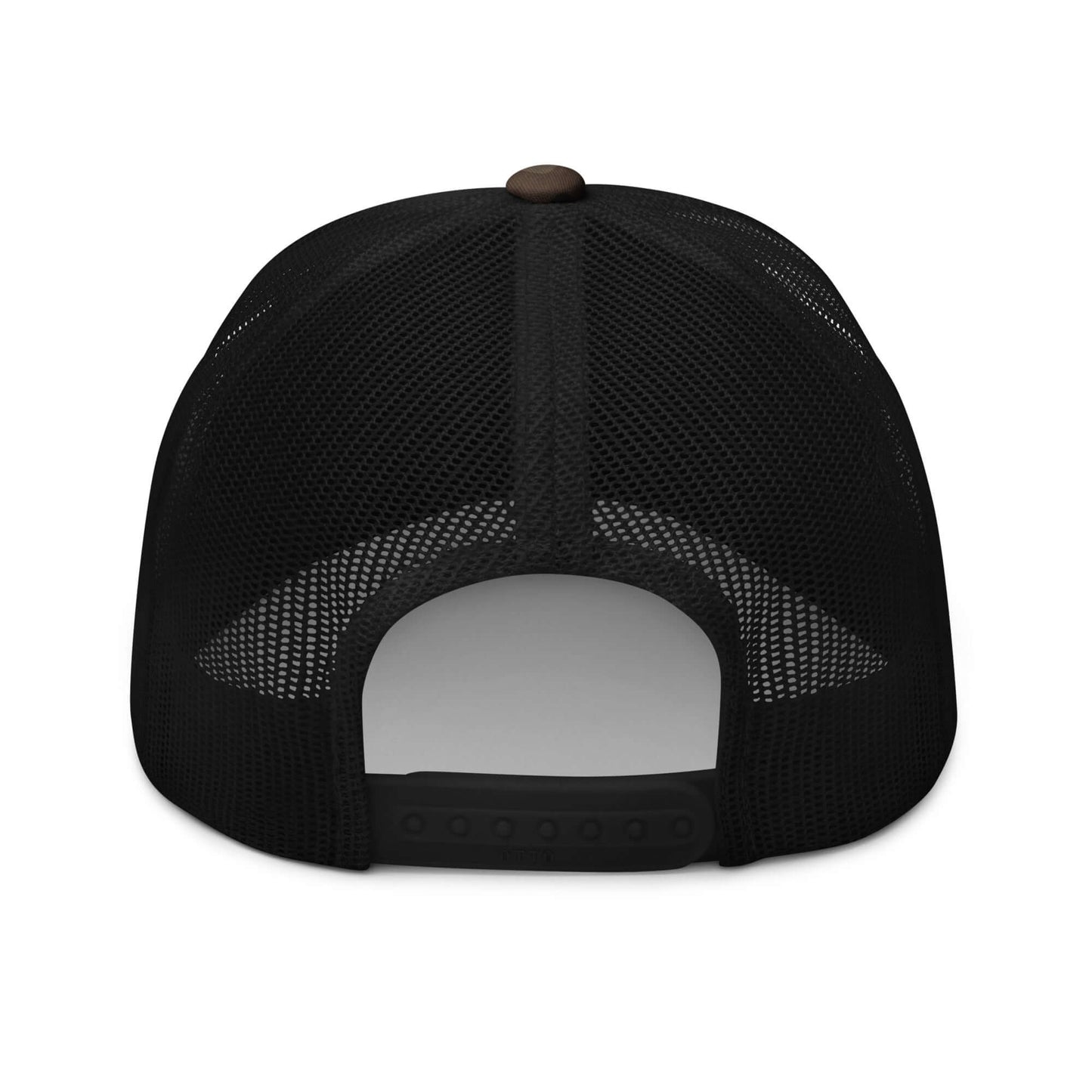 Back view of Trucker-Hat im Camouflage-Look N°1 with adjustable snap closure, showcasing breathable mesh fabric design.