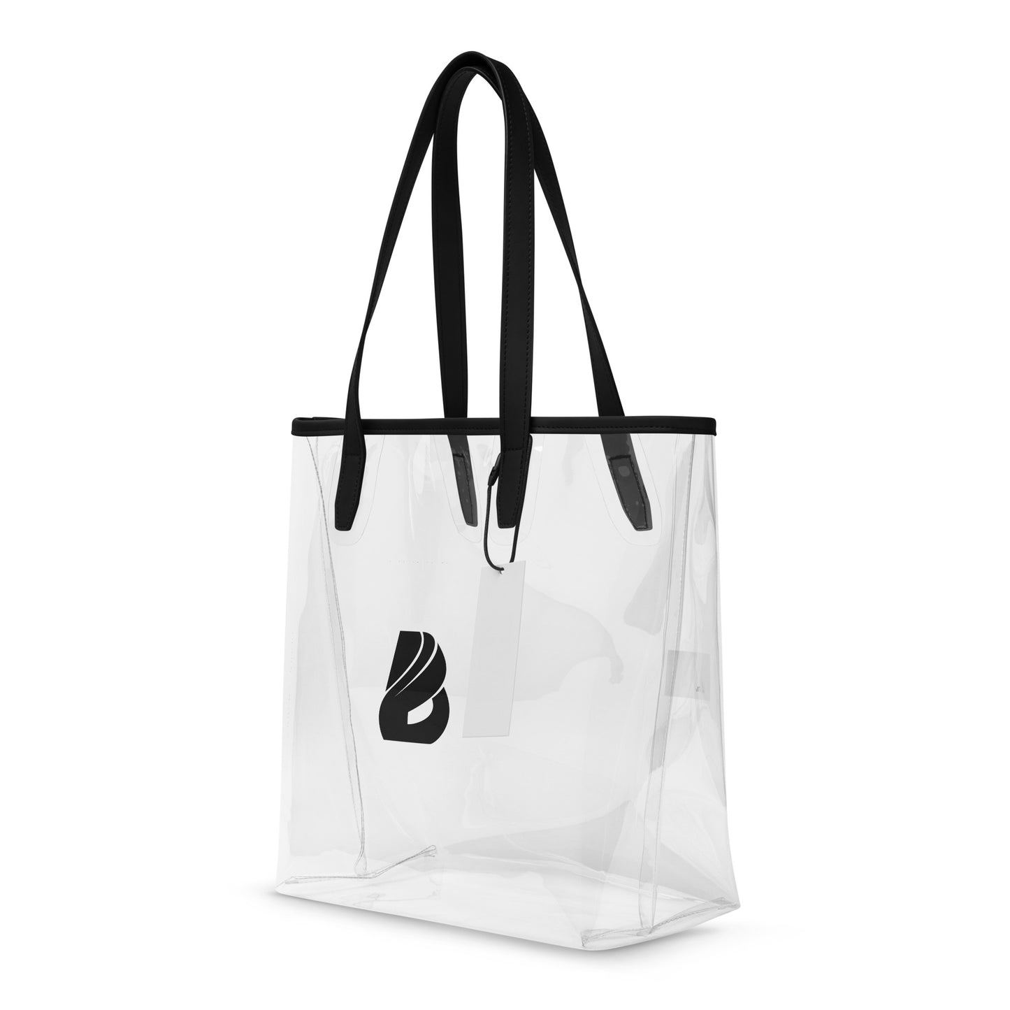 Durchsichtige Tragetasche mit schwarzen Griffen, ideal für Konzerte und Strandtage, aus robustem TPU-Material, 12x6x12 Zoll Größe.