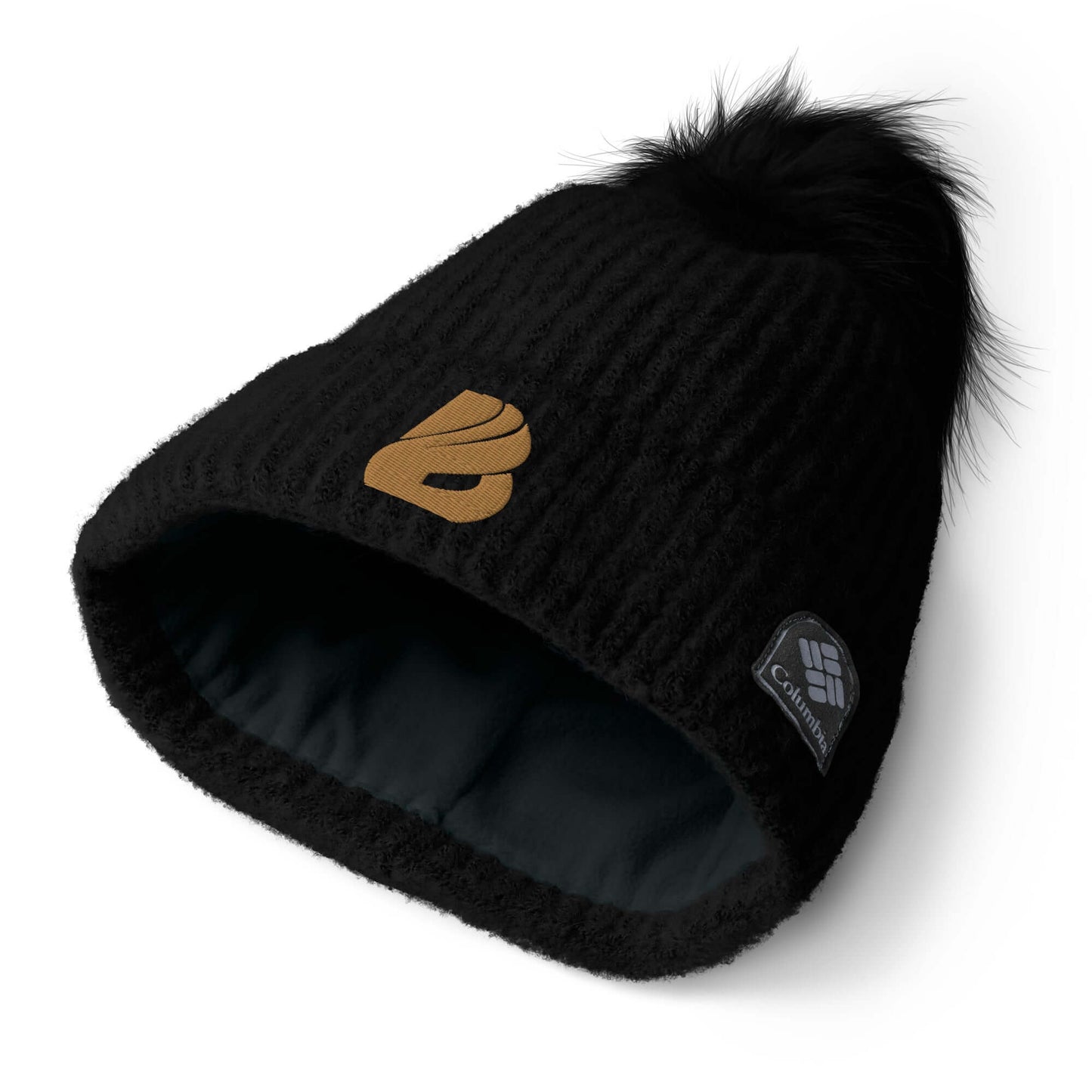 Columbia Bommelmütze in Schwarz mit flauschigem Bommel und weichem Microfleece-Futter für den Winter.