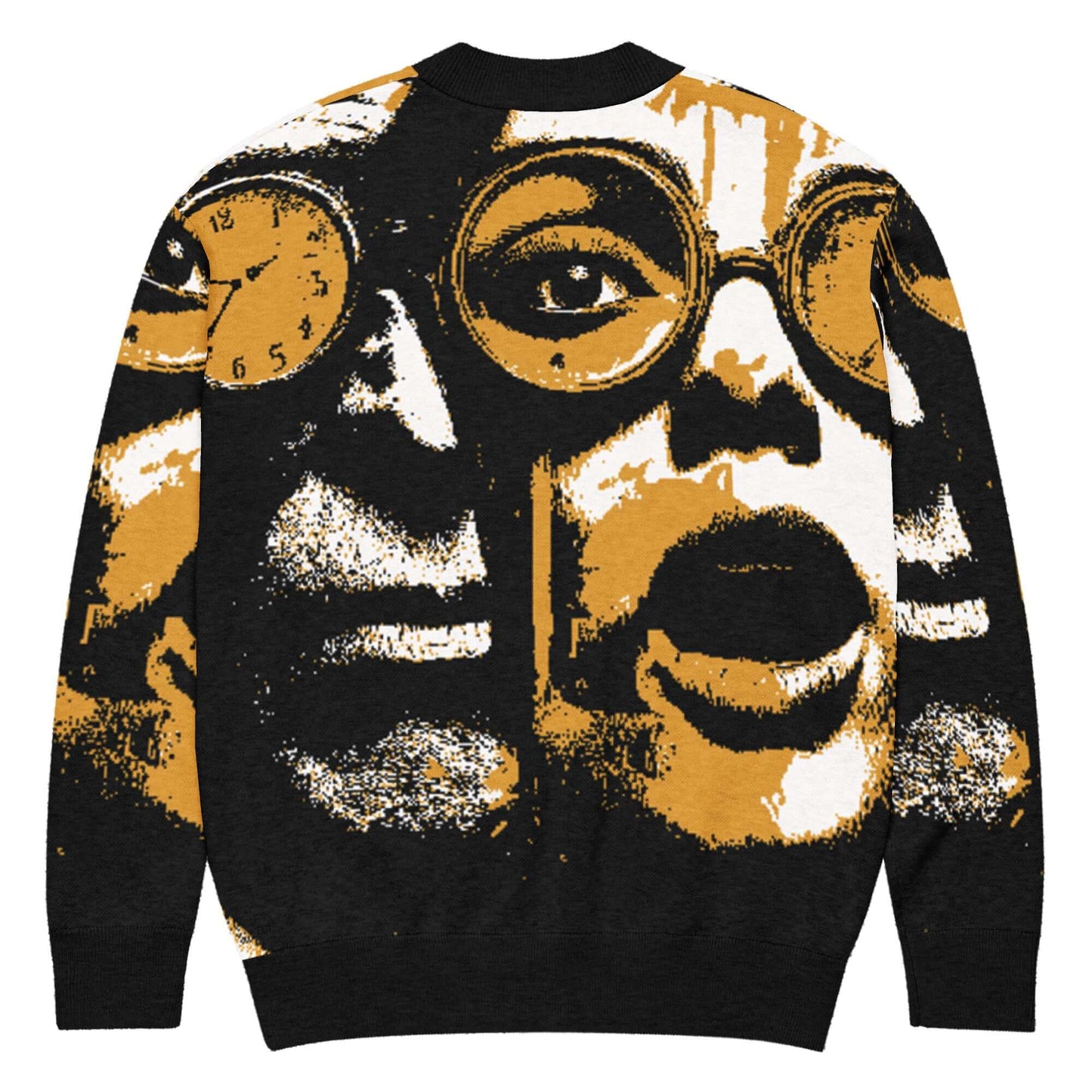 Kreativer Cardigan mit einzigartigem Grafikdesign in Schwarz und Gold, ideal für modische Lagenlooks.
