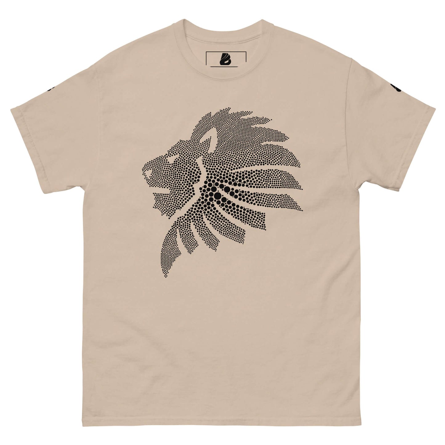 Klassisches Herren-T-Shirt N°1 in Beige mit schwarzem Löwenmotiv aus 100% Baumwolle, ideal für modischen Lagenlook.