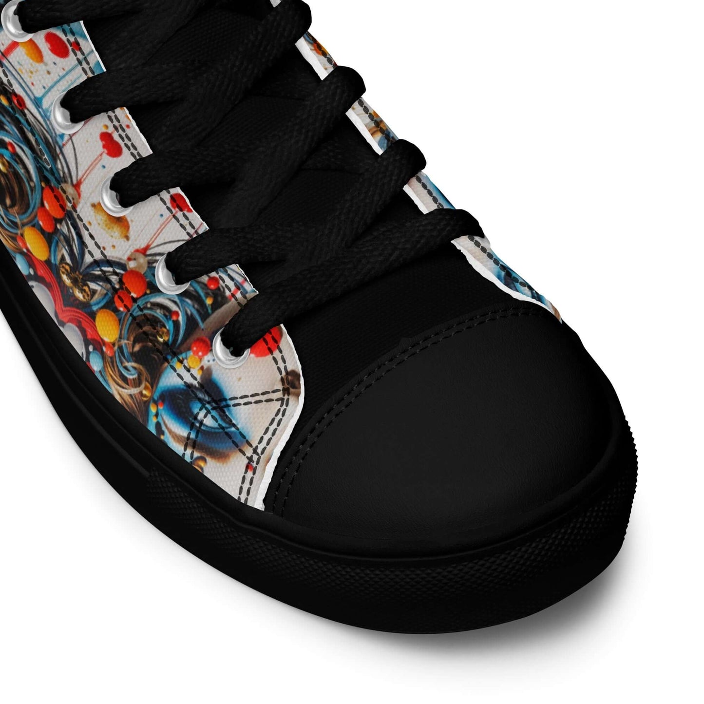 High-Top Leinenschuhe für Herren N°9 with colorful design and black laces, detailed toe cap view