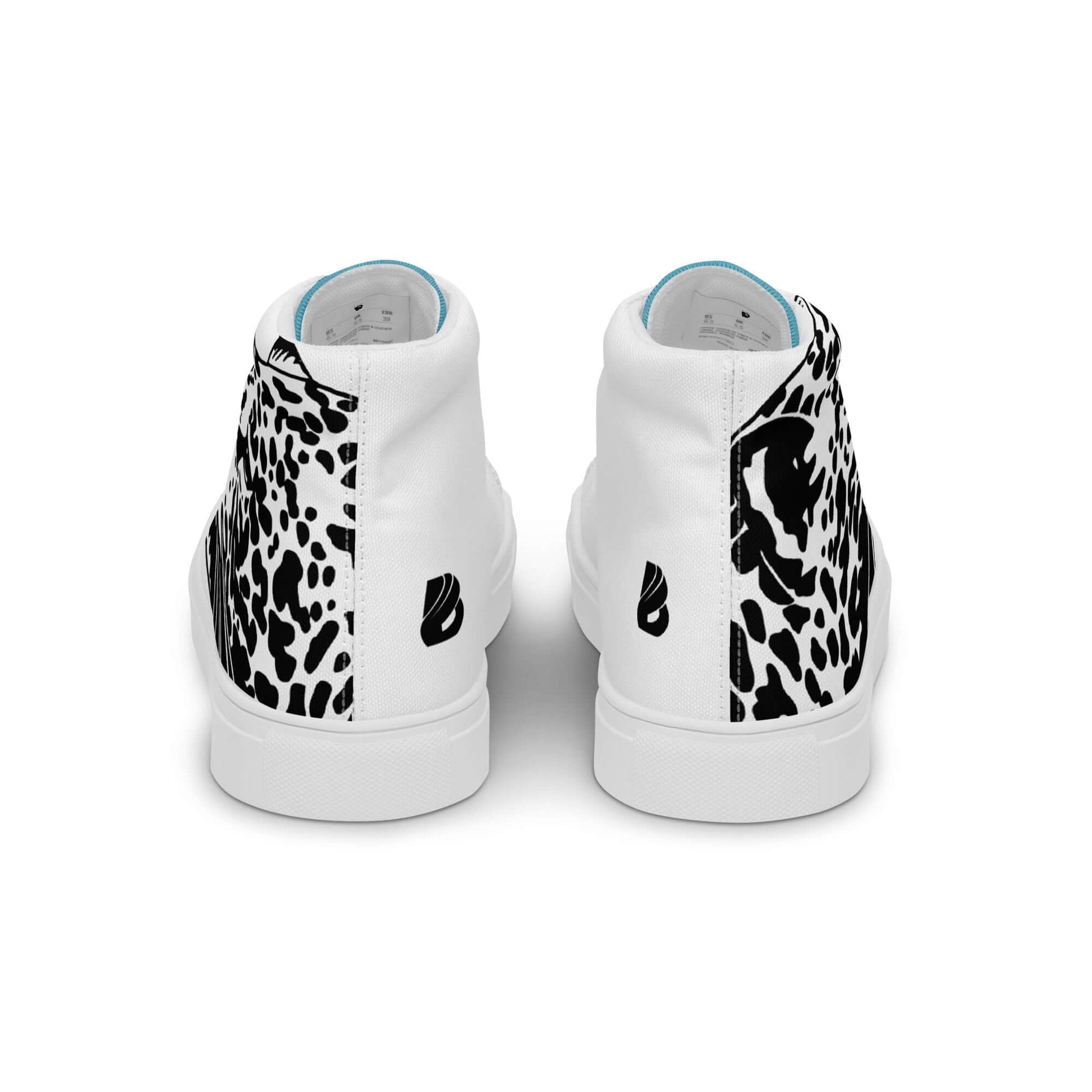 High-Top Leinenschuhe für Herren N°5 in Weiß mit schwarzem Muster, zeigen Rückansicht und stilvolles Design. Handgefertigte Qualität.