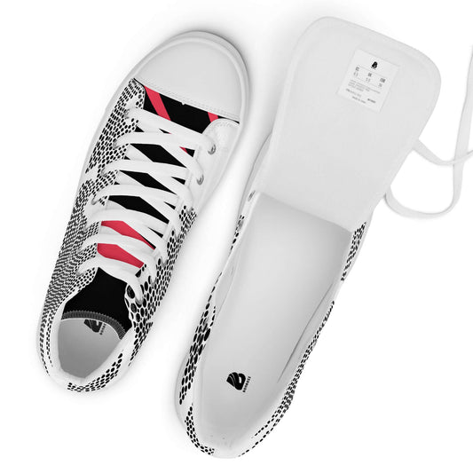 High-Top Leinenschuhe für Herren N°6, handgefertigte Schuhe mit atmungsaktivem Futter und gepolstertem Kragen, schwarz-weißes Design.