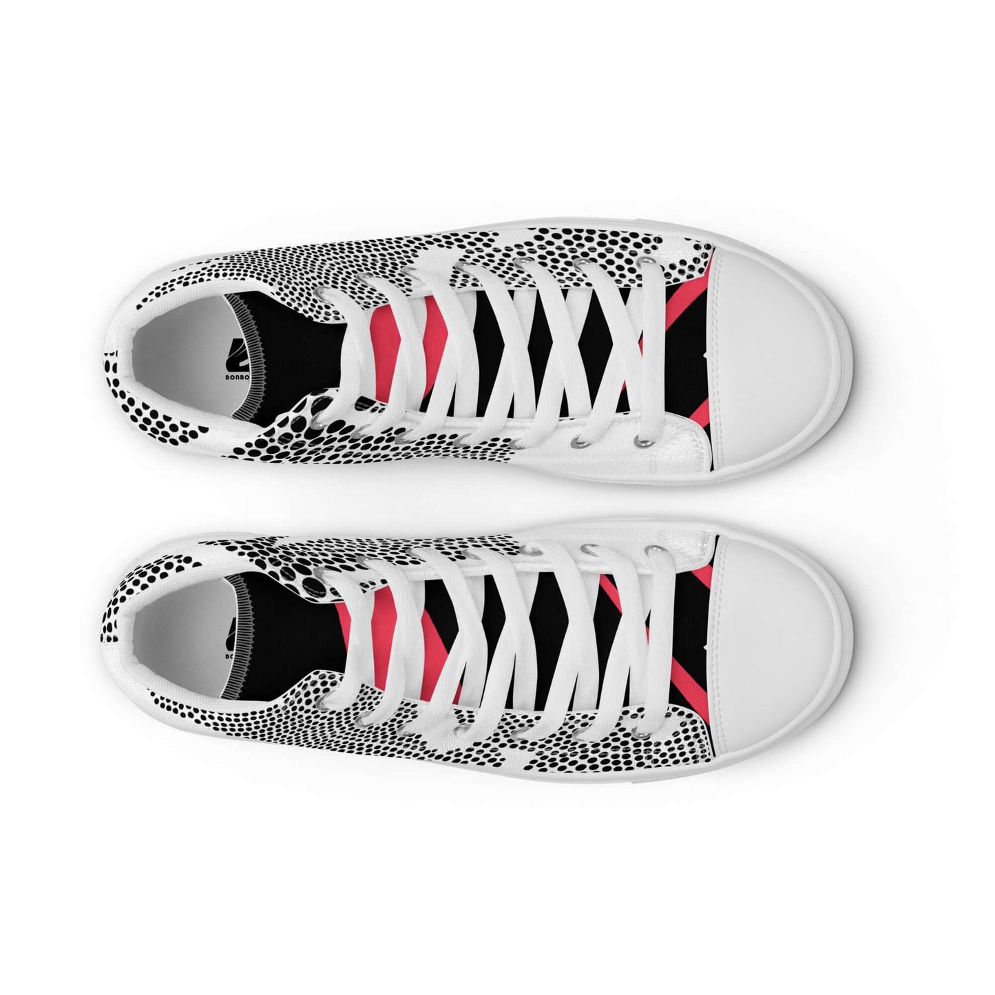 High-Top Leinenschuhe für Herren N°6, handgefertigt, trendy weiß-schwarze Schuhe mit rotem Akzent und Schnürung, gepolsterter Kragen