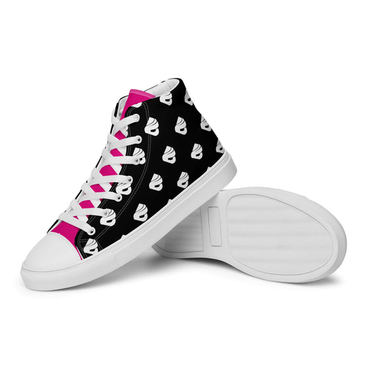 Modern black and pink High-Top Leinenschuhe für Herren N°7 with unique pattern, EVA rubber sole, breathable lining, and padded collar.