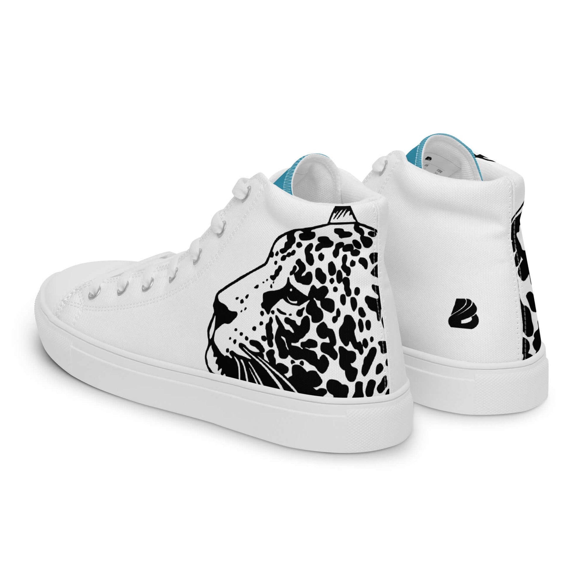 High-Top Leinenschuhe für Herren N°5 with leopard print design on white canvas and rubber sole, featuring breathable lining and padded collar.