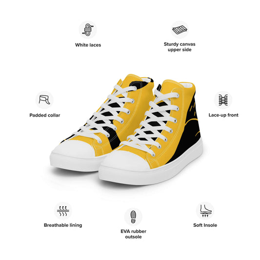 High-Top Leinenschuhe für Herren N°8 in Gelb mit EVA-Gummisohle, atmungsaktives Futter, gepolsterter Kragen, weiße Schnürsenkel.