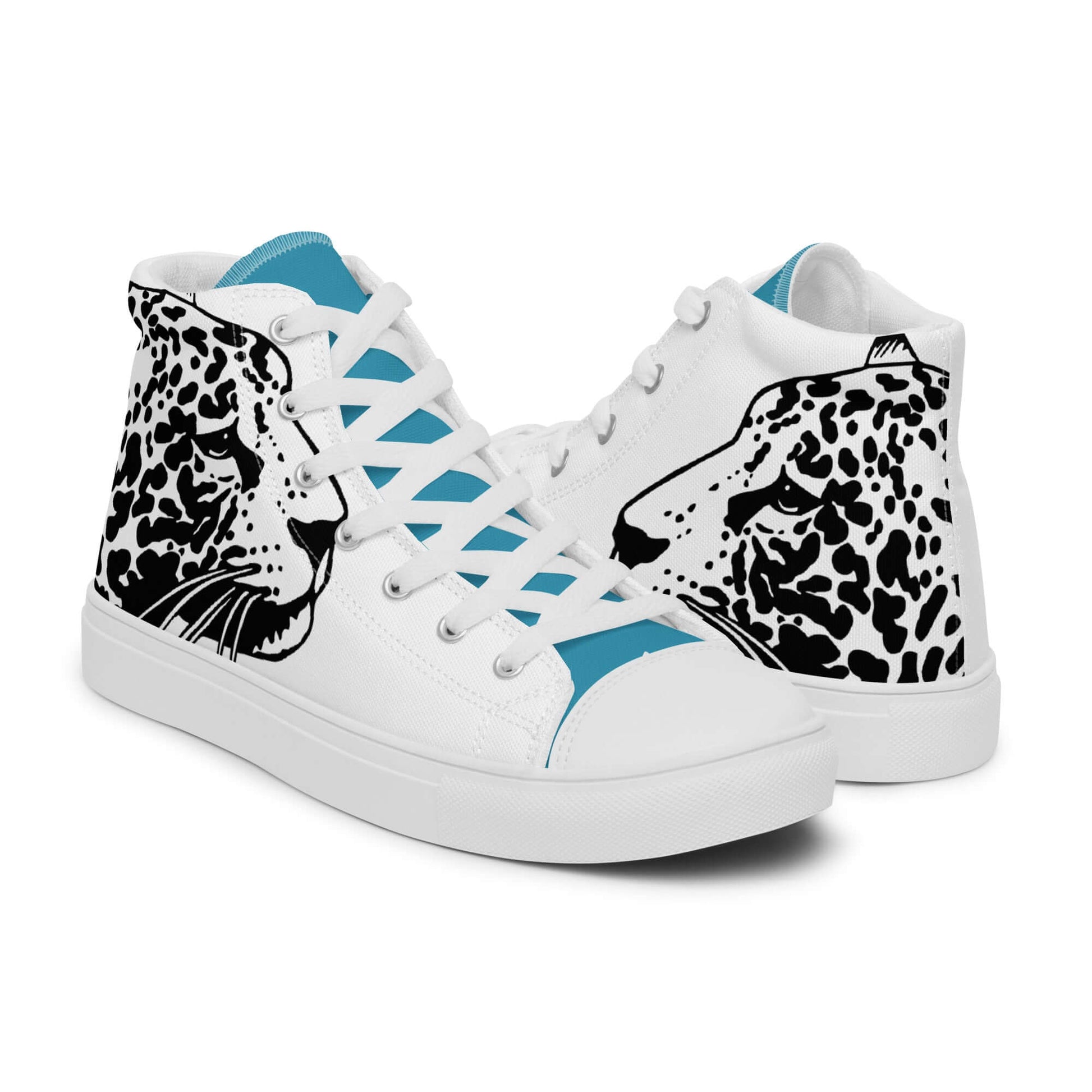 High-Top Leinenschuhe für Herren N°5 mit Leopardendesign, handgefertigt mit atmungsaktivem Futter, trendige Sneaker, weiße Schnürsenkel.